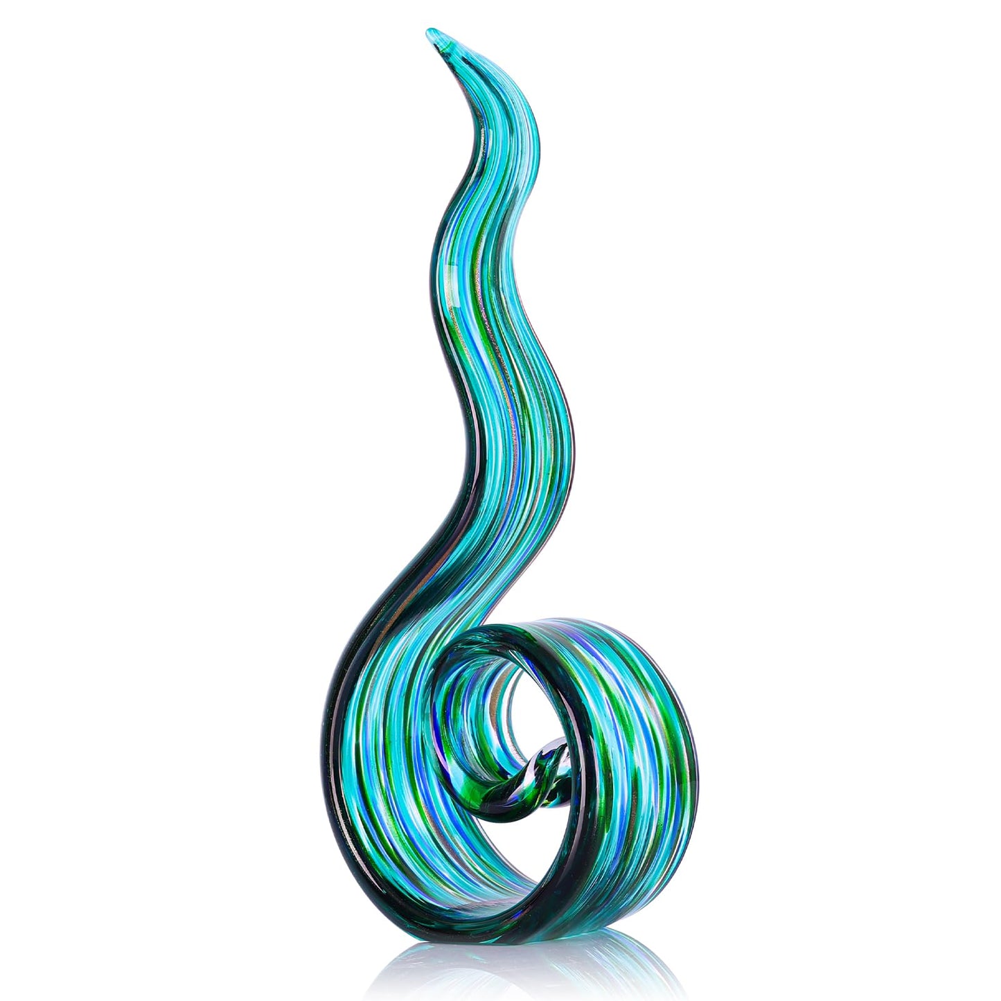 LCCCK 11.4in H Large Table Statue, Teal Hand Blown Glass Sculptures for Coastal Home Decor, Abstract Wave Statue and Tabletop Centerpiece for Entryway Shelf Mantel Office Display, Modern Art Accent