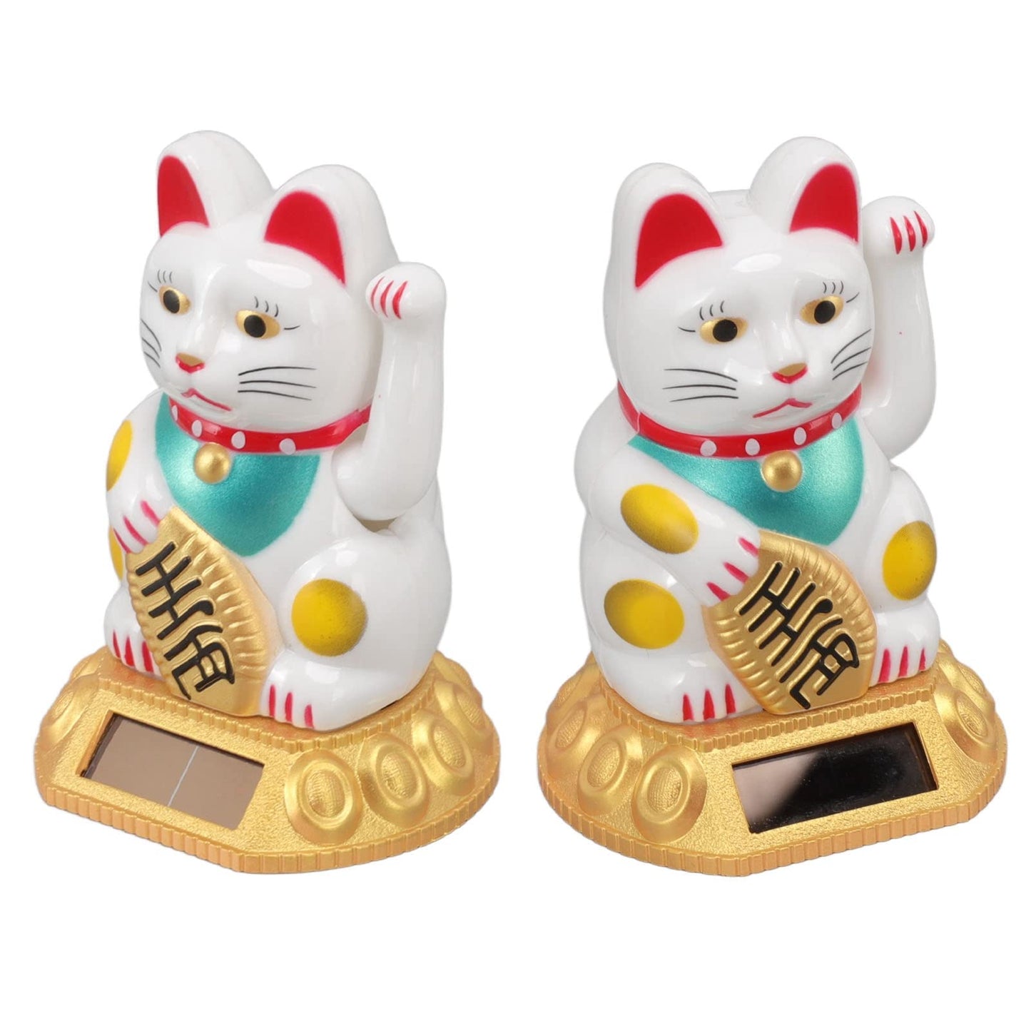 Tiiyee Chinese Lucky Cat, Waving Arm Maneki Neko Figurine Solar Powered Fortune Beckoning Cat Statue Decorations for Feng Shui Welcoming Home Car Business Openings Front Desk Ornaments (White)