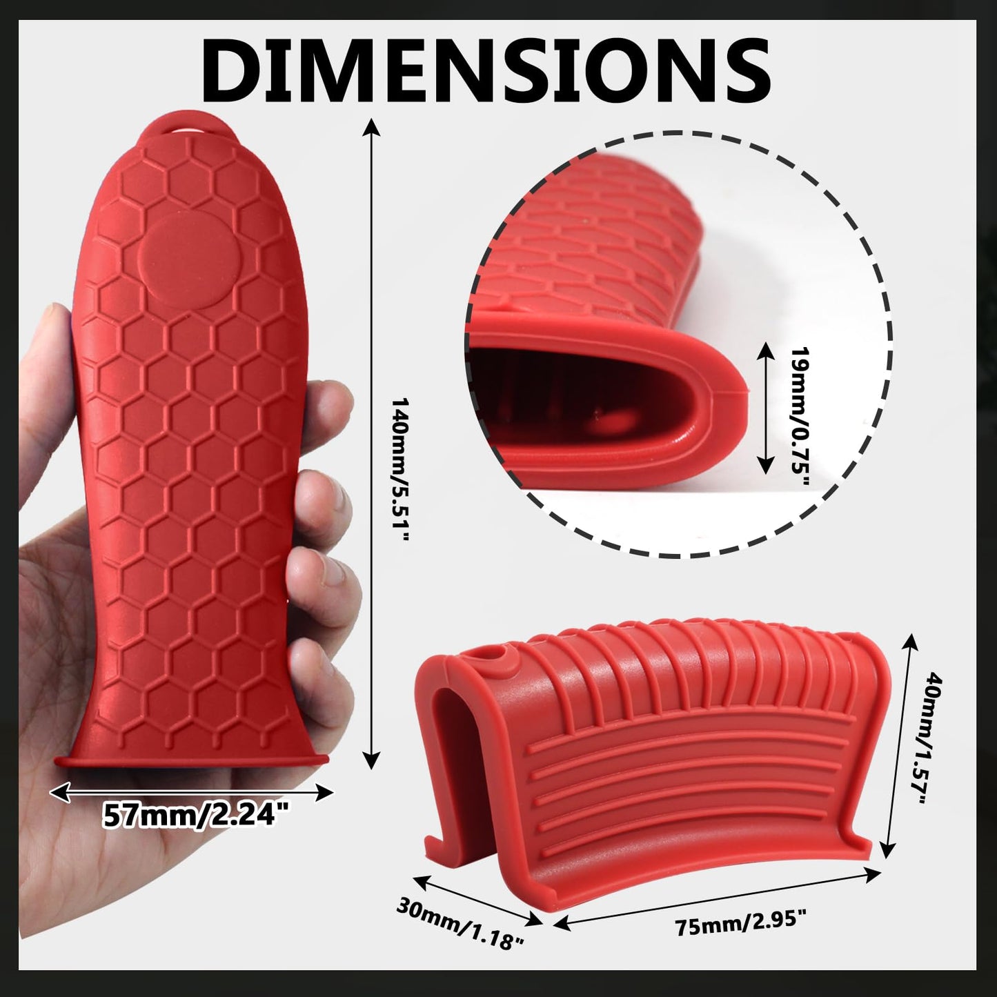 Bonsicoky 4 Pieces Silicone Hot Handle Holder Sleeve Set - Non-Slip, Heat Resistant Covers for Cast Iron Cookware - Perfect for Frying Pans, Casseroles, and Large Pots - Red