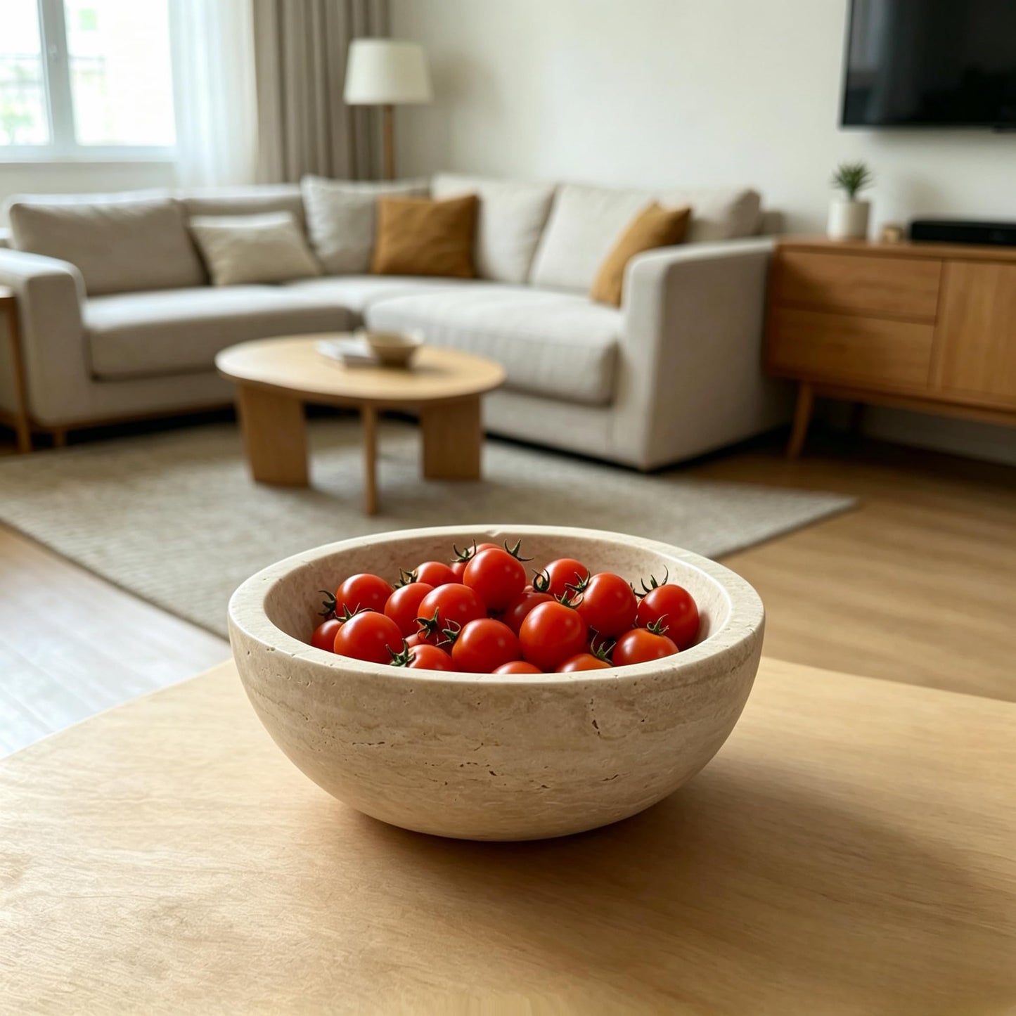 WILD WORKS Travertine Bowl, 6" Natural Stone Decorative Bowls for Entryway Table, Catchall Tray for Keys & Jewelry, Fruit Bowls for Kitchen Counter, Living Room Decor, Home Accent