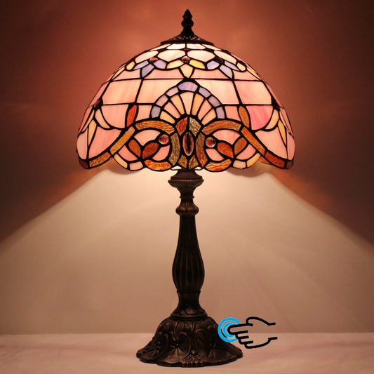 L-Juicwe Tiffany Lamp Touch Control Table Lamp Pink Stained Glass Desk Lamp 12X12X19 Inches Baroque Style Reading Light