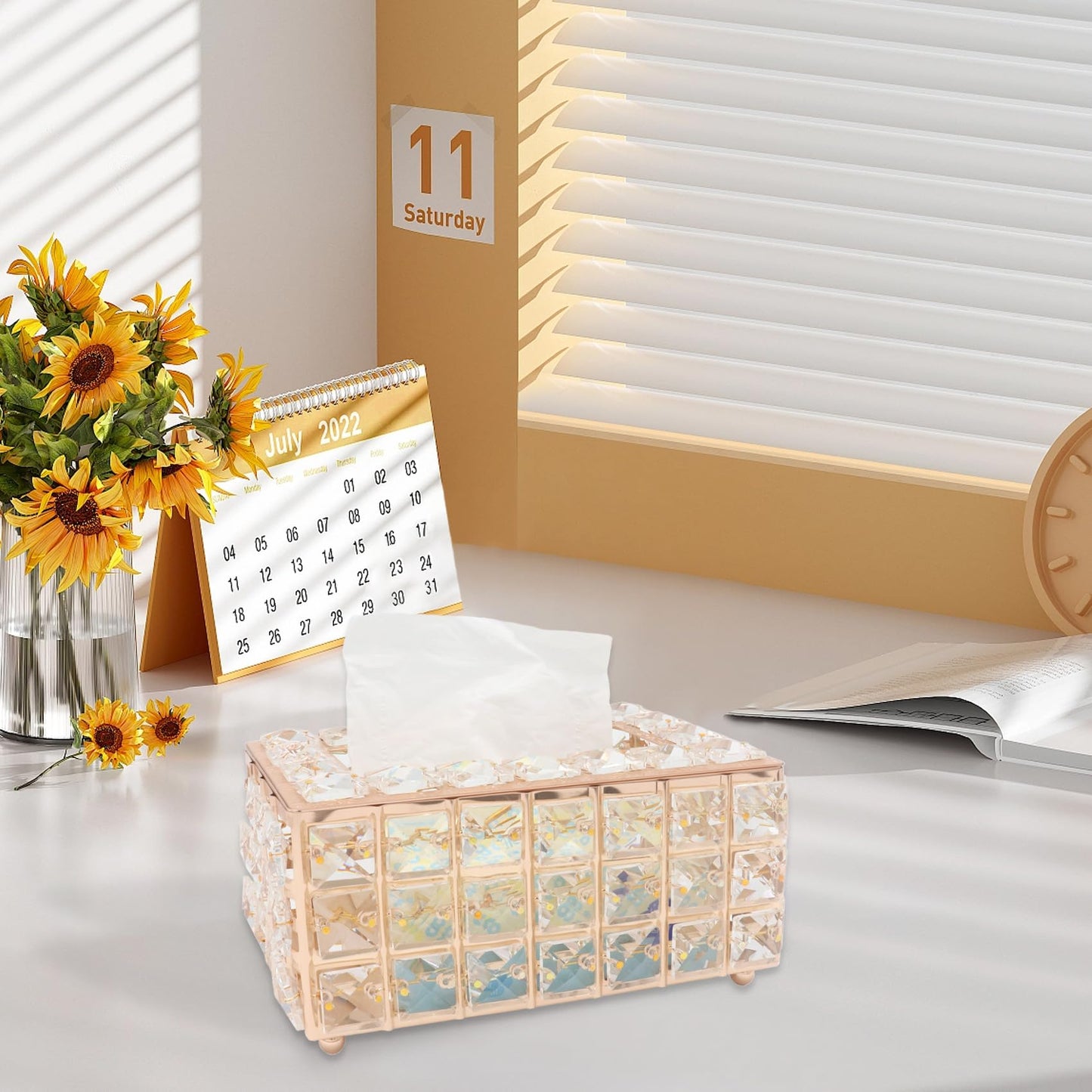 Geesatis Tissue Box Cover,Rectangle Tissue Box Holder,Gold 8''x4.5''x3.5''