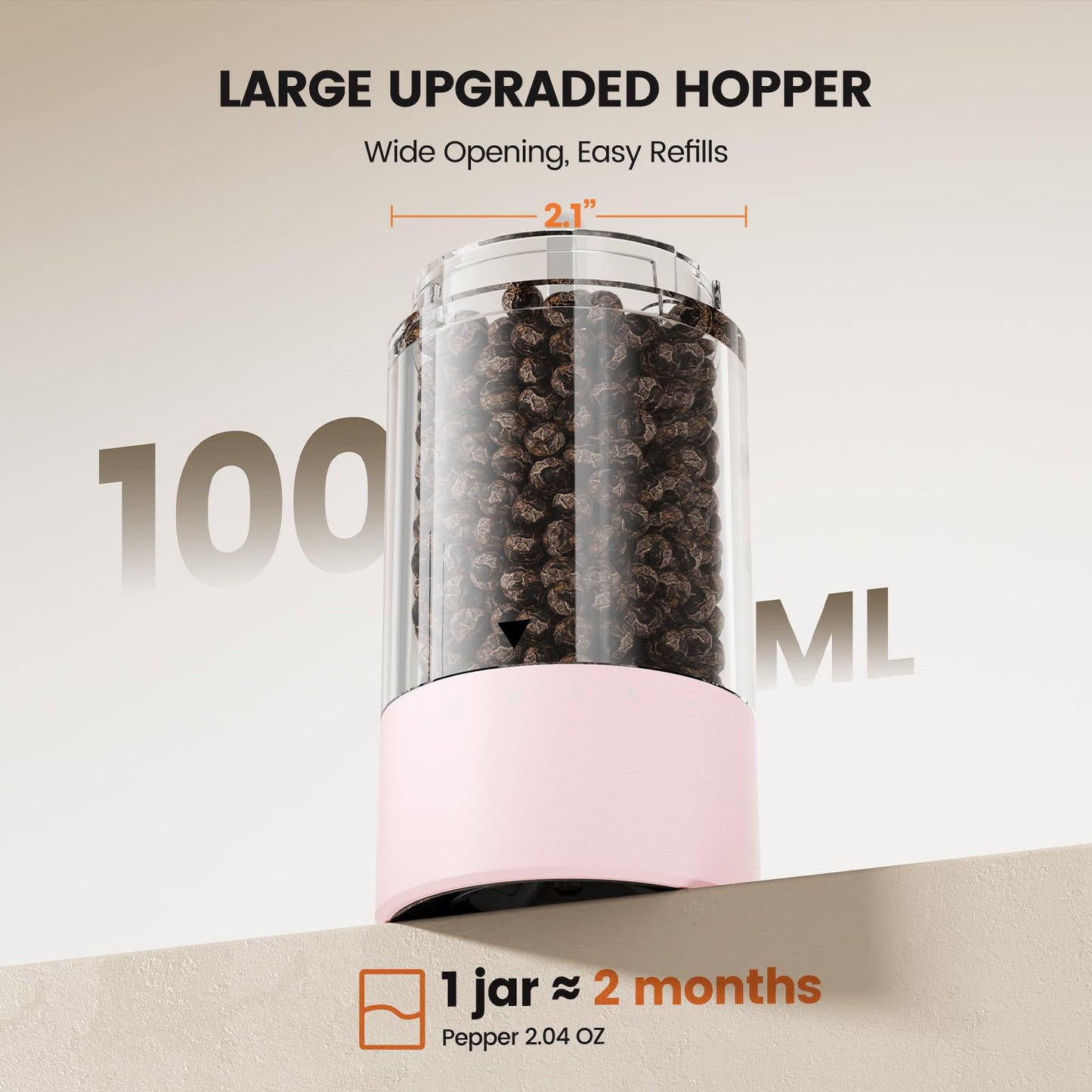 Electric Salt and Pepper Grinder Set - Rechargeable Automatic Salt and Pepper Shakers, Kitchen Appliances with External Adjustable Coarseness, Larger Hopper for Cooking, Home Gifts(2 Pack,Pink/Pink)