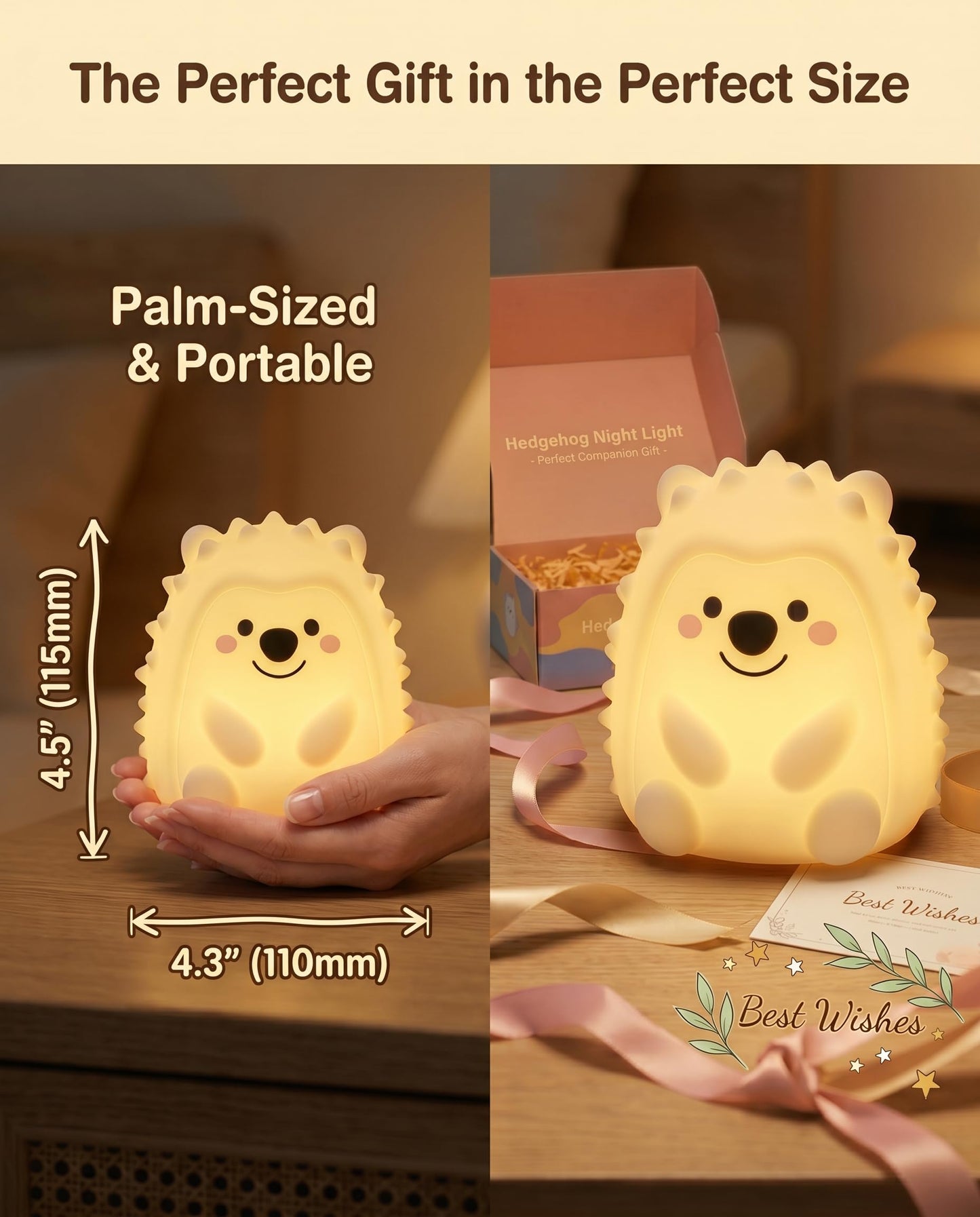 Hklynvia22 Hedgehog Night Light for Kids, 15/30/60 Min Timer Squishy Silicone Lamp, Touch/Remote 8-Color BPA-Free Rechargeable Night Light for Baby Nursery, Breastfeeding Bedside Sleep Buddy Gift