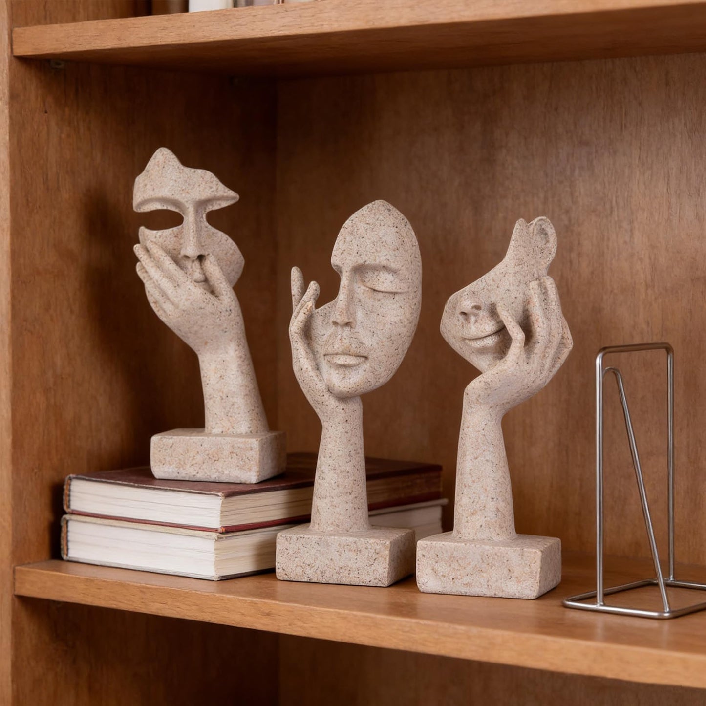 oliruim 3 Pcs Thinker Statue - Resin Art Abstract Home Accent Figurines for Decor Apartment Bookshelf Floating Shelf Living Room Coffee Table Office Desk Counter Decor (3 Pcs Sandstone, 6")