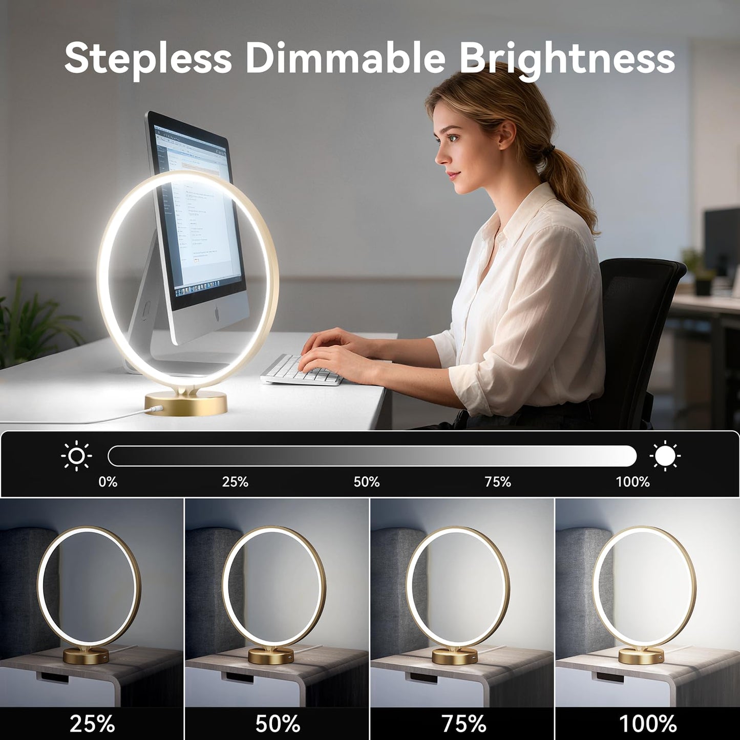 Doraubia Sunlight Lamp,10000 Lux Sun Lamp,Daylight Lamp with 3 Color Temperatures, Stepless Brightness, Memory Function &Timer Natural Lamp, Desk Lamp Table Lamp for Home-Gold