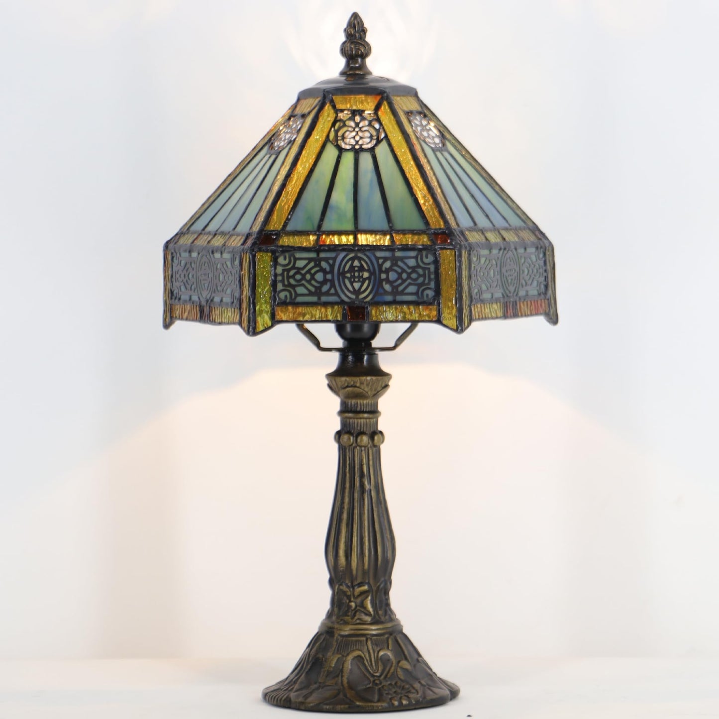 HZYFFYU Small Stained Glass Table Lamp Mini Stained Glass Lamp Memory Sympathy Desk Reading Light 8X14 Inch (Hexagon Mission Style)