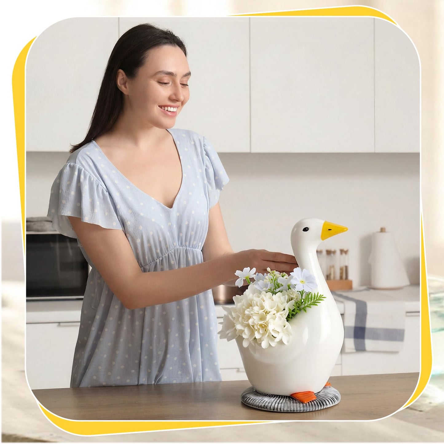 FoldTier Silly Goose Vase Ceramic Cute Flower Vase Goose Birthday Party Table Centerpieces White Animal Planter Pot Home Decor for Office Living Room Kitchen Bathroom Decor Housewarming Gifts