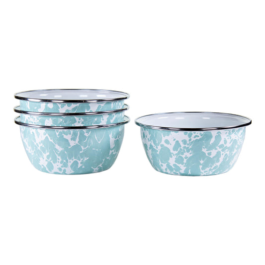 Golden Rabbit Enamelware Salad Bowls, 24 ounce, Sea Glass, Set of 4