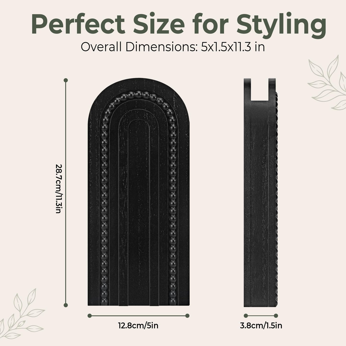 2 Pack Black Wooden Wall Vase Set, Beaded Arch Boho Hanging Wall Planters