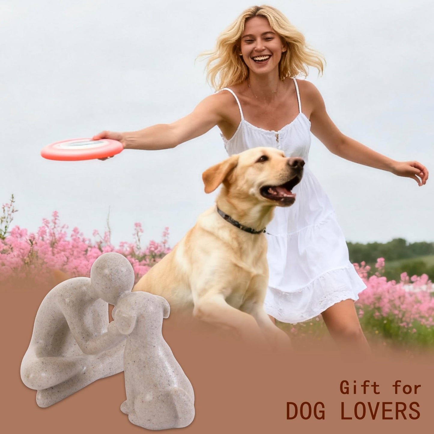 FriyGardcn Man and Dog Statue Home Decor Memory Gift for Pet Lovers