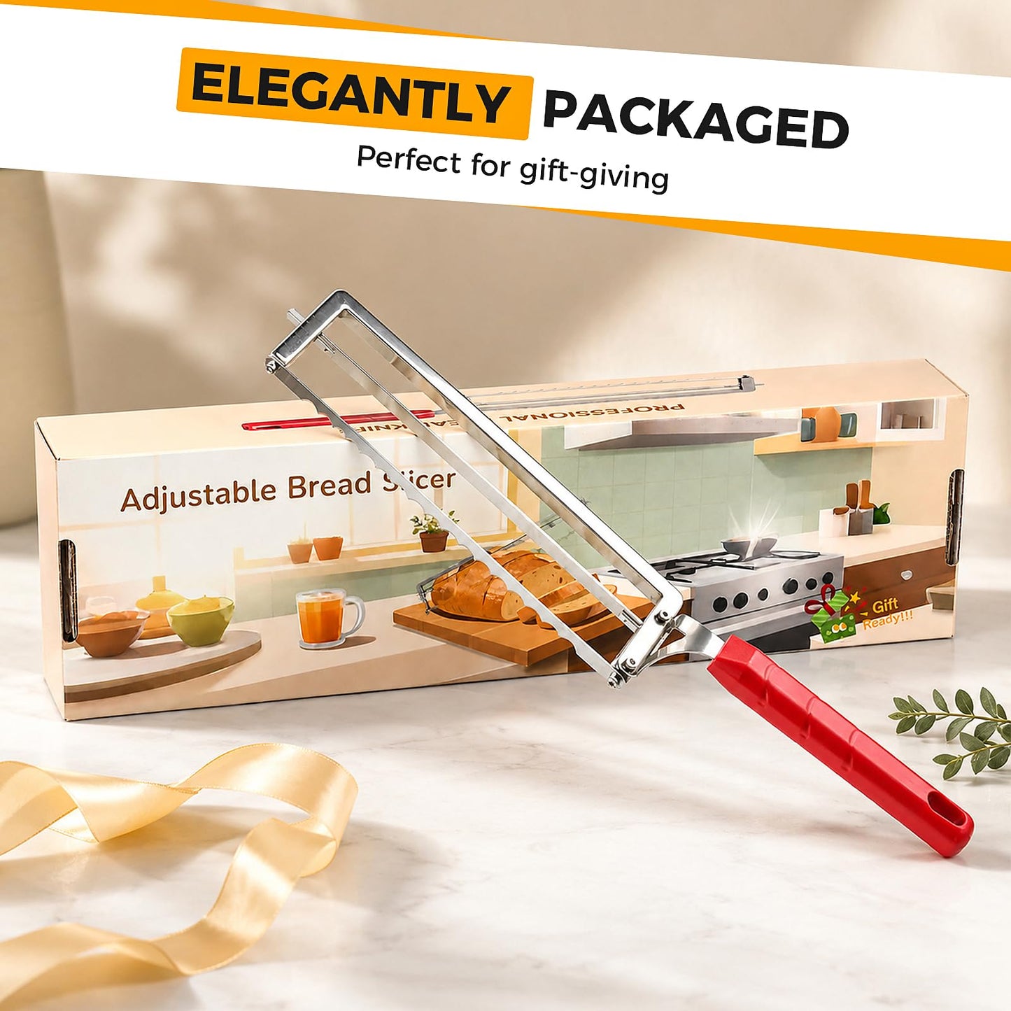 nonoYif Bread Knife for Homemade Bread, Sourdough Bread Knife with Thickness Guide, Upgraded Adjustable Bread Slicer for Sourdough & Baguette, Ideal Gifts for Bakers