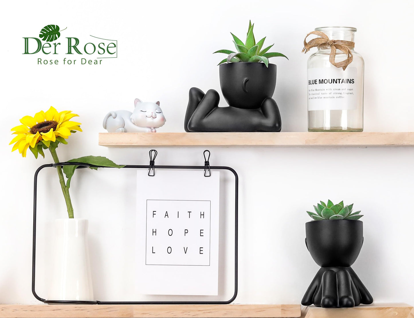 Der Rose Bundle of 2 Pack Fake Plants Small and Set of 2 Fake Plants Artificial Succulent for Home Office Desk Bathroom Decor Indoor