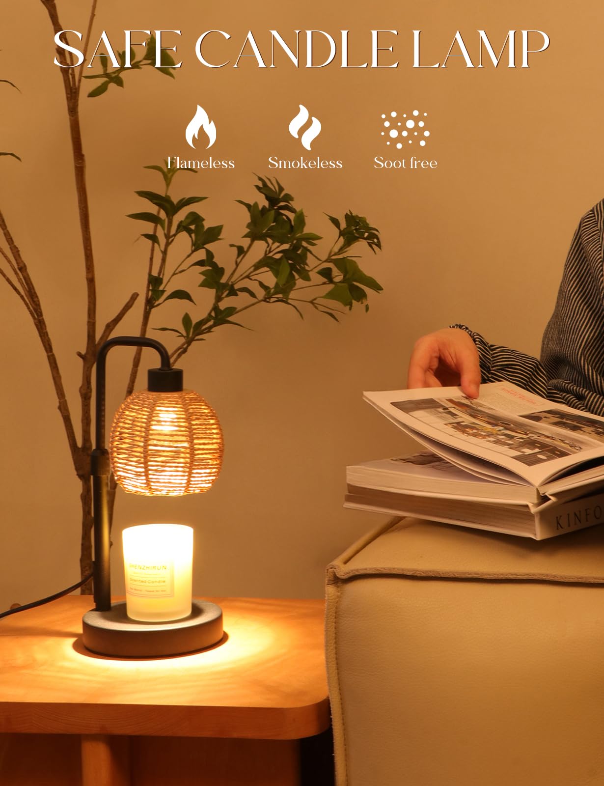 Yohonk Candle Warmer Lamp with Timer Dimmable, Natural Weaving Boho Electric Candle Lamp, Wax Warmer Lamp for Mothers Day Gifts for Mom, House Warming Gifts New Home Decor