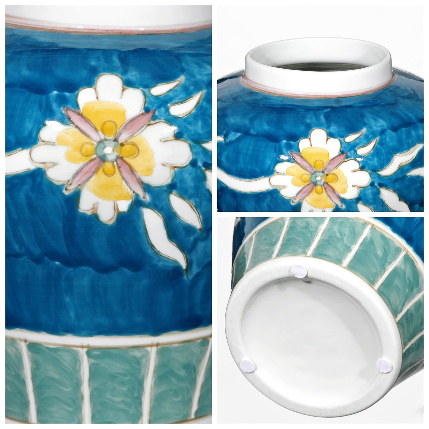 Hand Painted Ceramic Vase for Home Decor, 7.8" Decorative Floral Pottery Vase, Blue Glazed Flower Vase for Pampas Grass, Boho Farmhouse Table Centerpiece, Artistic Ceramic Accent Vase