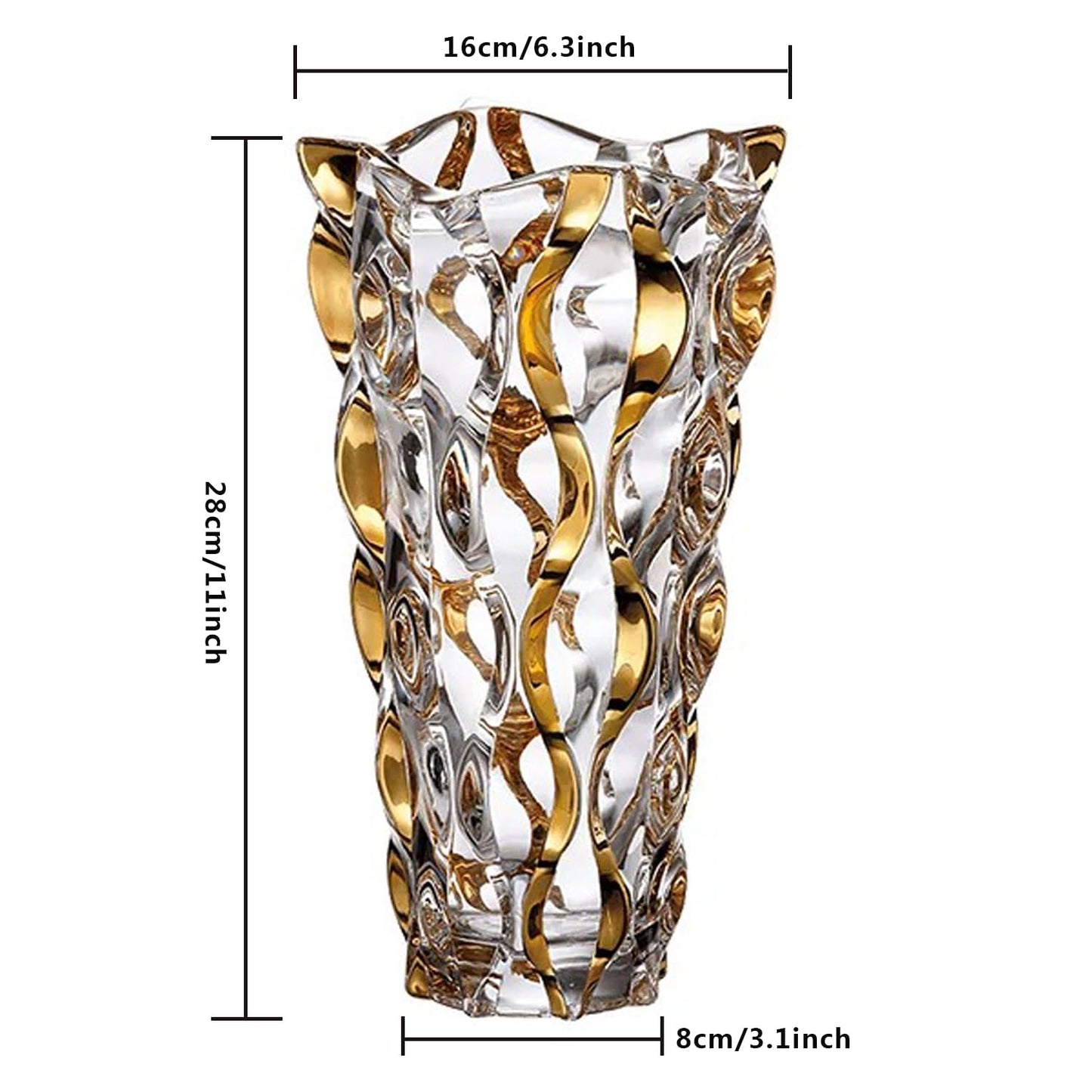 Hand Painted Gold Vase 11" Tall,Flower Vase Decor for Home Dining Table Living Room,Office Wedding Holiday Party,Handmade Decorative Flower Vase.