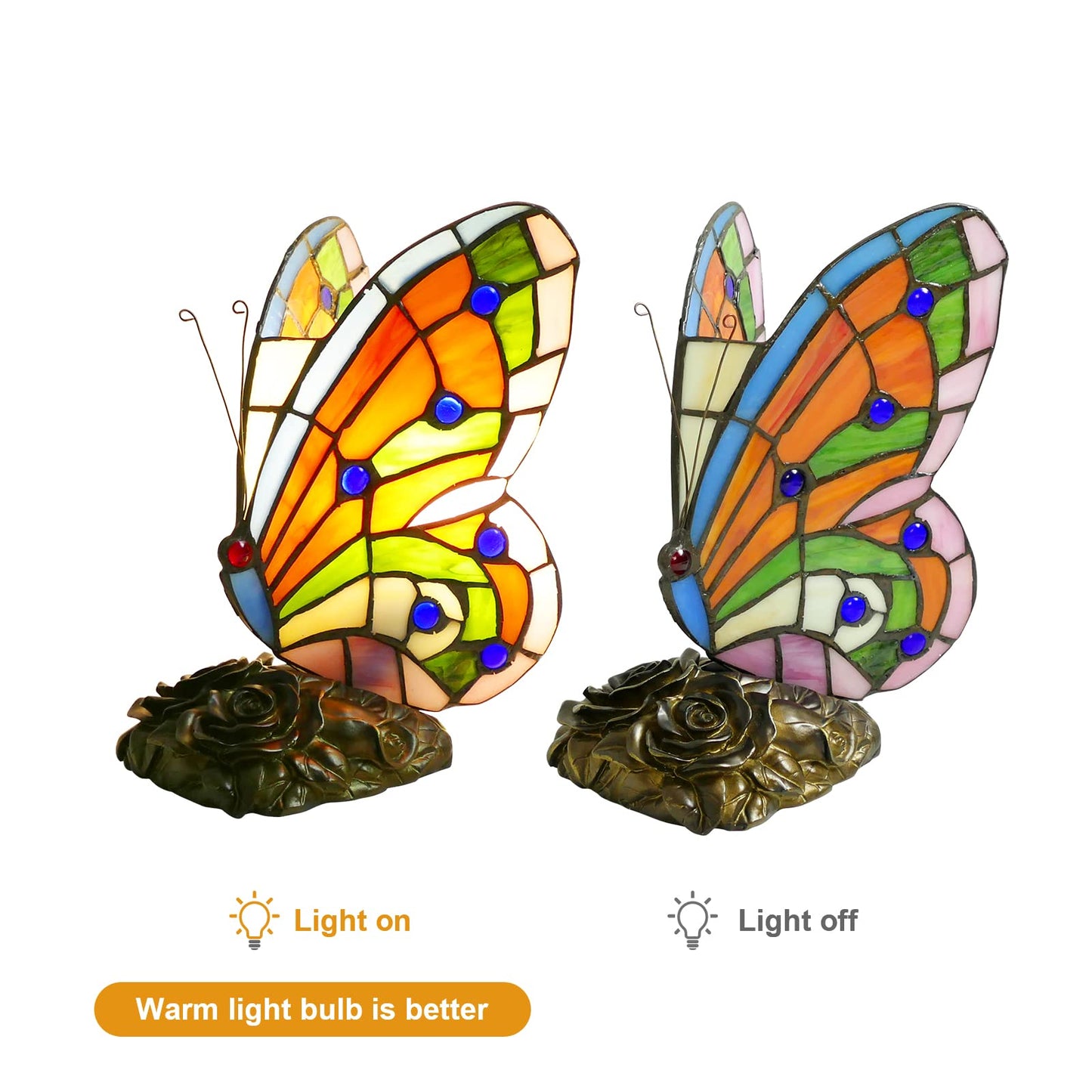 JGWSWQ Butterfly Tiffany Table Lamp, Stained Glass Vintage Night Light