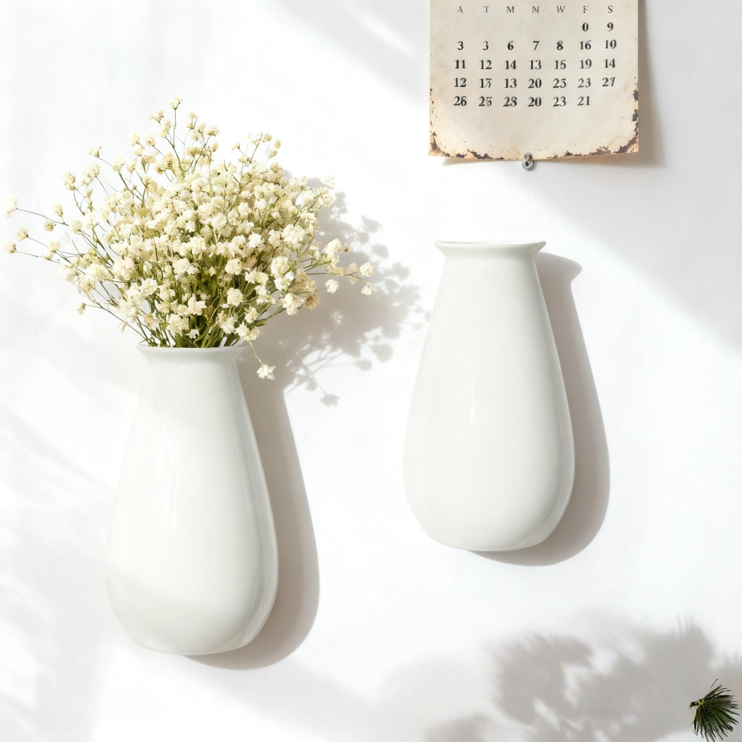 Wall Hanging Planters for Indoor Plants, Set of 2, Wall Mounted Vase for Home Decor, Modern White Wall Decor for Bathroom, Kitchen, Dining Room, Living Room
