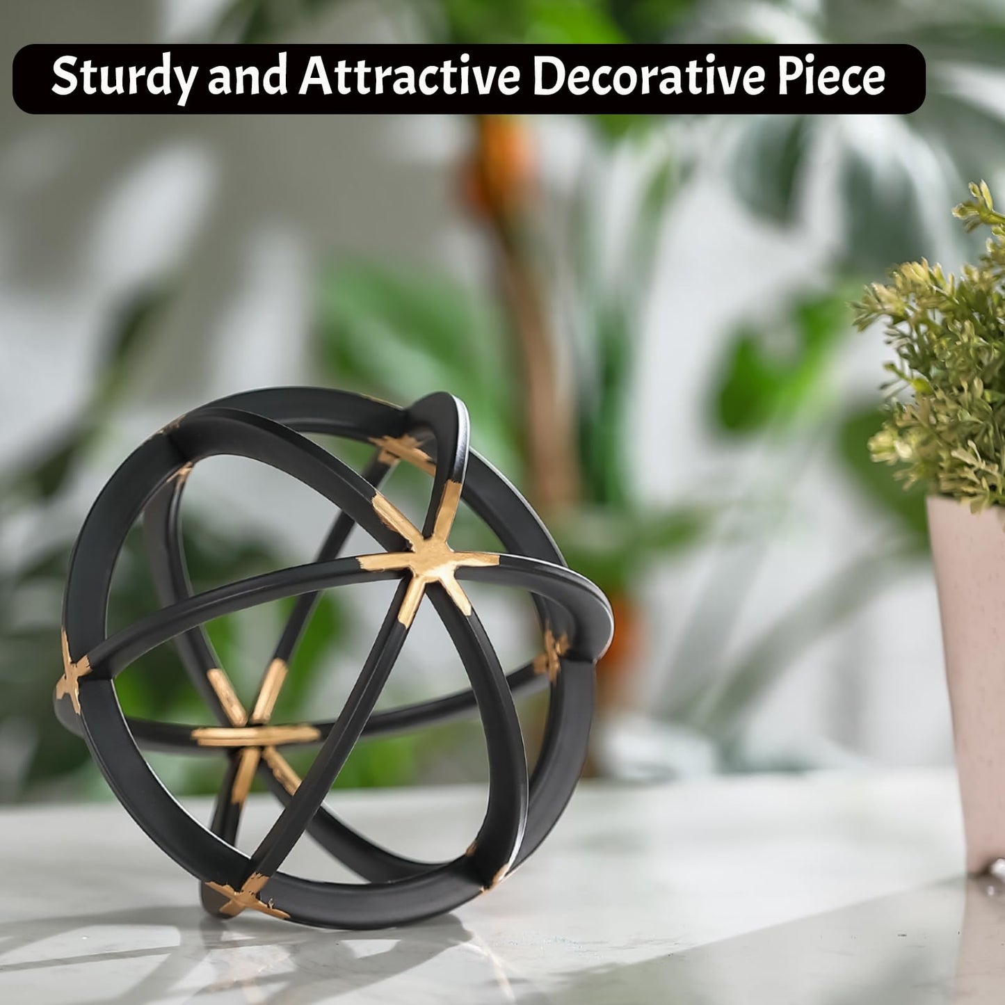 MOCOME 7" Metal Sphere Decor, Metal Coffee Table Decor Sculpture - Black & Gold, Abstract Tabletop Decorative Ball for Home, Decorative Balls for Centerpiece Bowls