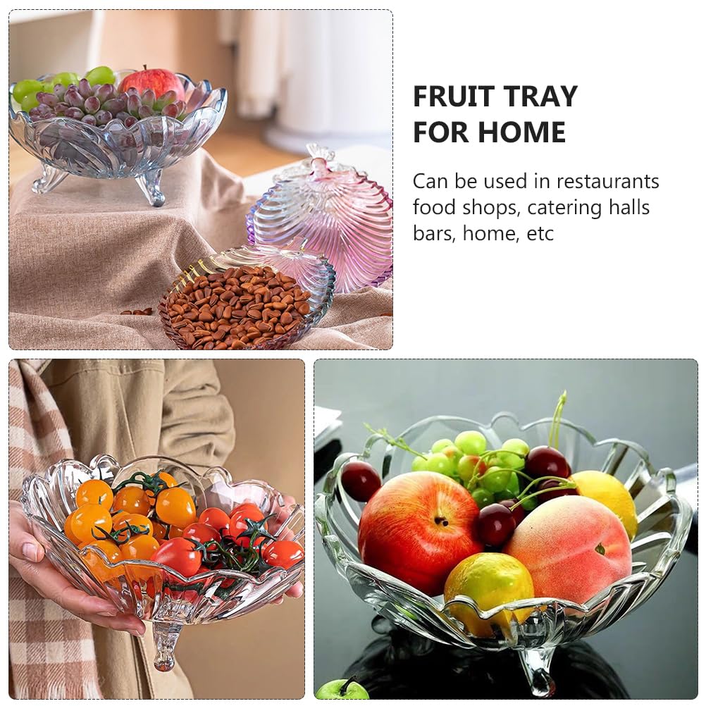 Cabilock Tripod Glass Fruit Plate Trifle Bowl Glass Food Decor Crystal Candy Dish Pasta Bowl Food Prep Transparent Salad Tray Transparent Serving Plate Fruit Tray for Home