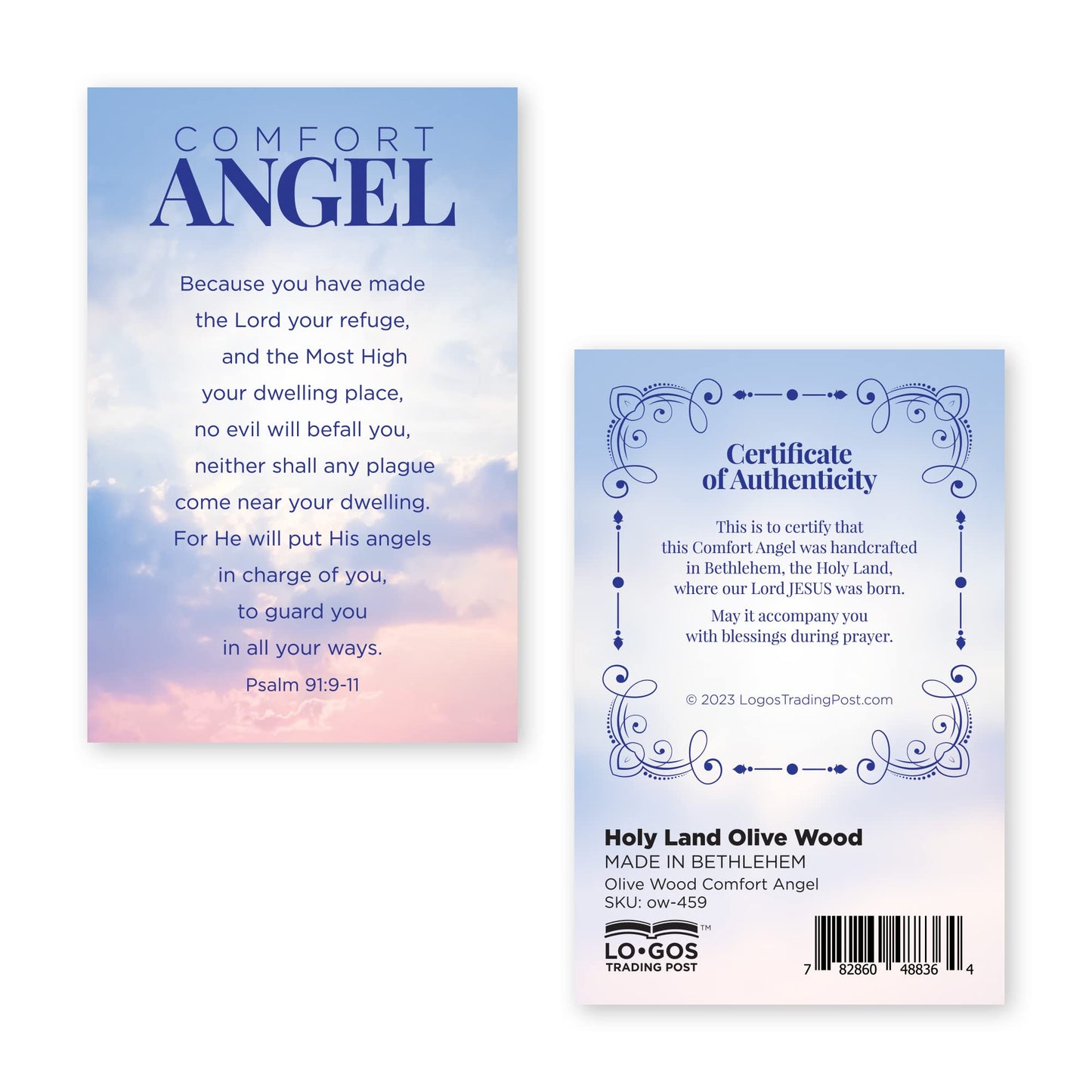 Olive Wood Pocket Angel From The Holy Land - Comforting Angel Figurine With Psalm 91 Prayer Card - Handheld Wooden Angel Pocket Token For Cancer Comfort Gifts & Gifts For Hospice Patients