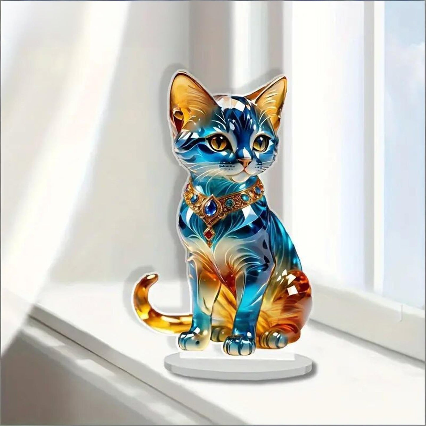 YUEYINGMG Desktop Ornament, Acrylic Fairy Tabletop Decoration, 2D Flat Elf Desktop Art Statue, Creative Decoration for Home Table Top Bedroom Living Room Study Room Office Decor (Blue-Cat)