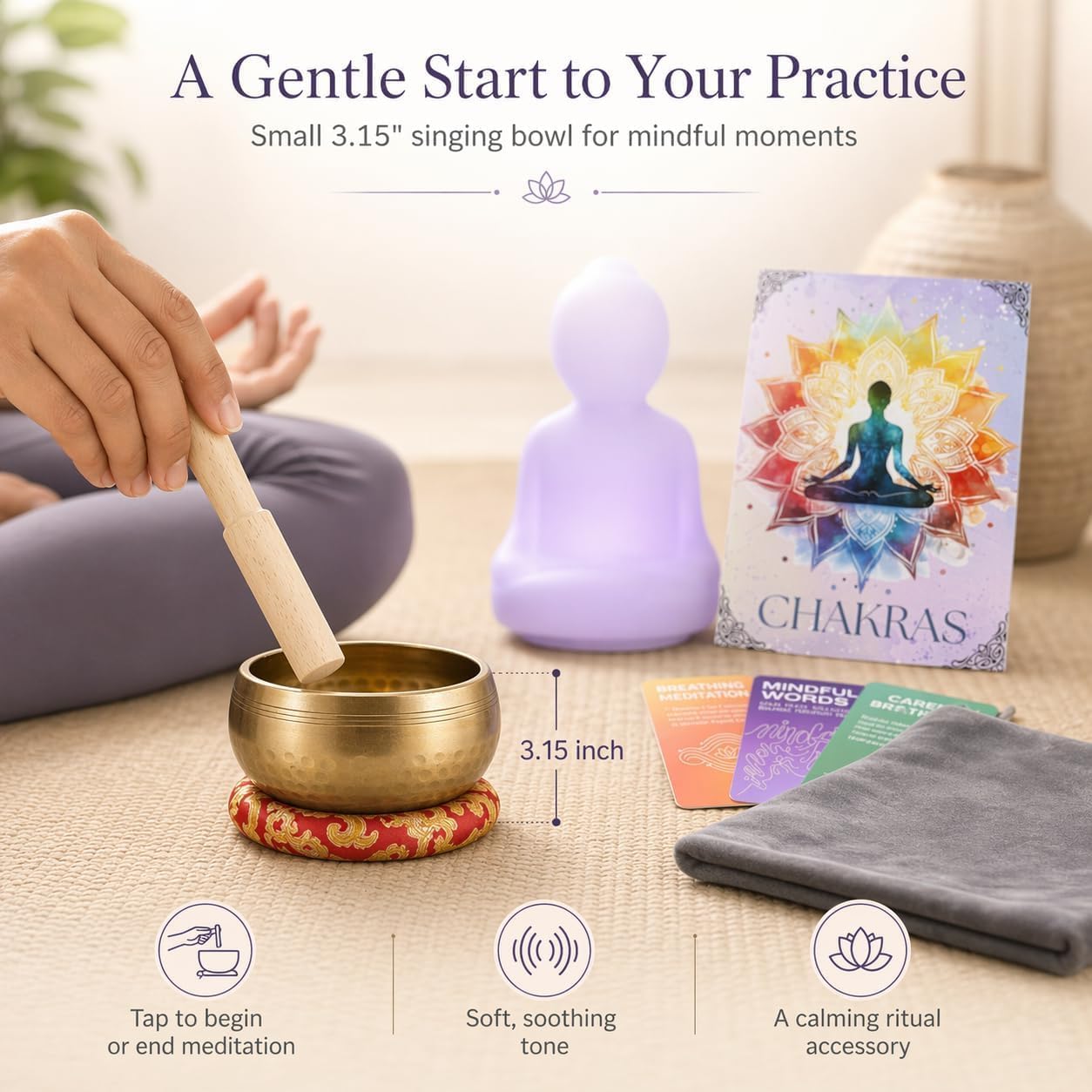 GAGAGIGO Meditation Cushion Set with Buckwheat Zafu, Breathing Light, Singing Bowl, Eye Pillow & Affirmation Cards – Meditation Kit for Beginners, Mindfulness Gift Set for Stress Relief & Yoga
