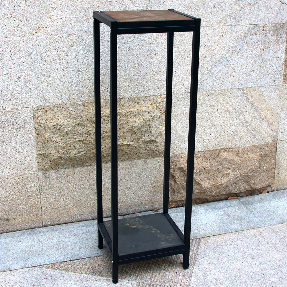 Zhongma 2 Tier 39.5" Tall Plant Stand with Slate Top, 12.4 x 10.63 x 39.5 inches, Square Flower Shelf for Balcony, Home, Garden, Backyard Patio with Adjustable Leveling Feet