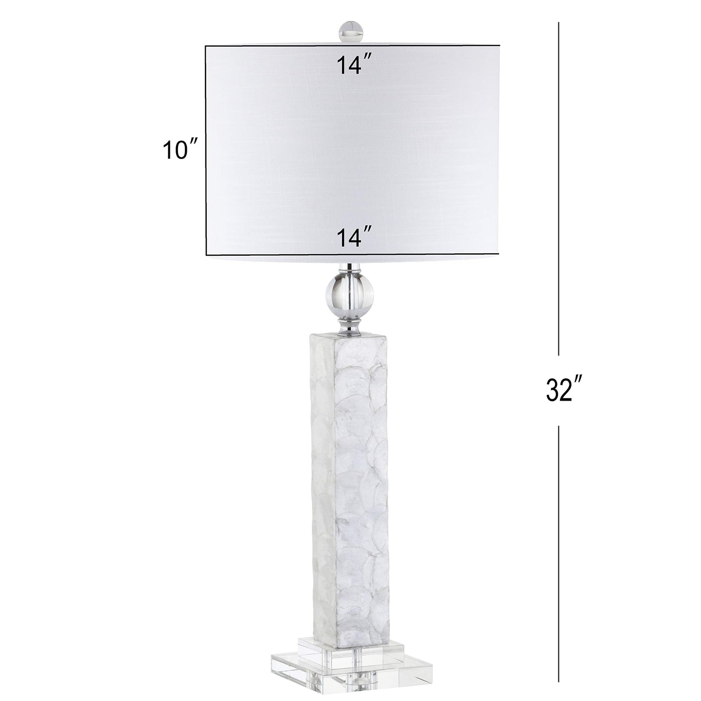 JONATHAN Y 32" White Mother of Pearl and Crystal Table Lamp Set of 2 for Bedroom, Coastal Mosaic Seashell Column Lamps for Living Room, Linen Drum Shade, LED Bulbs Included JYL4006A-SET2