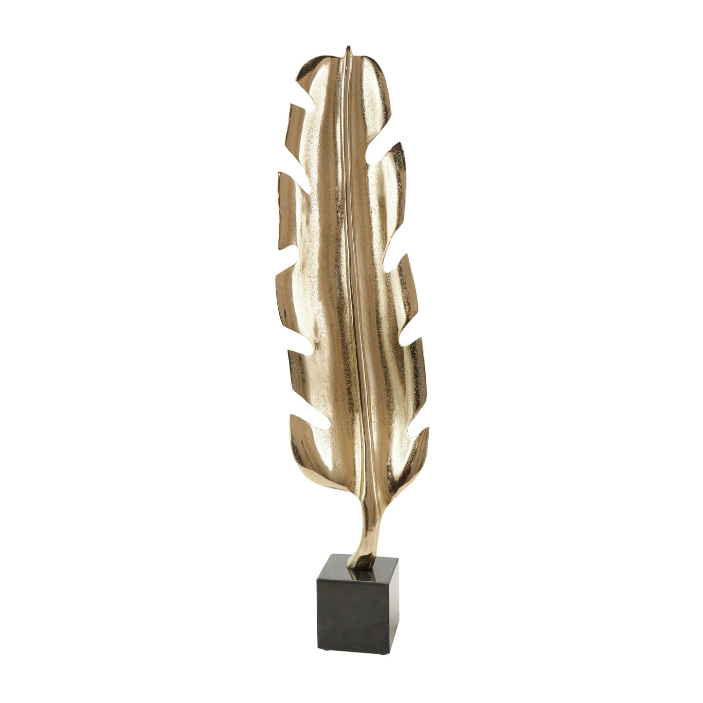 CosmoLiving by Cosmopolitan Aluminum Metal Bird Decorative Sculpture Feather Home Decor Statue with Black Marble Base, Accent Figurine 8" x 4" x 33", Gold