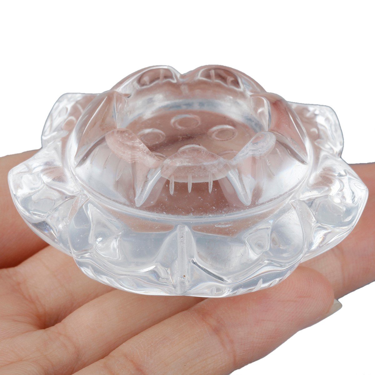 rockcloud 2" Healing Crystals Rock Quartz Lotus Flower Crystal Ball Stand/Taper Candle Holder Candlestick
