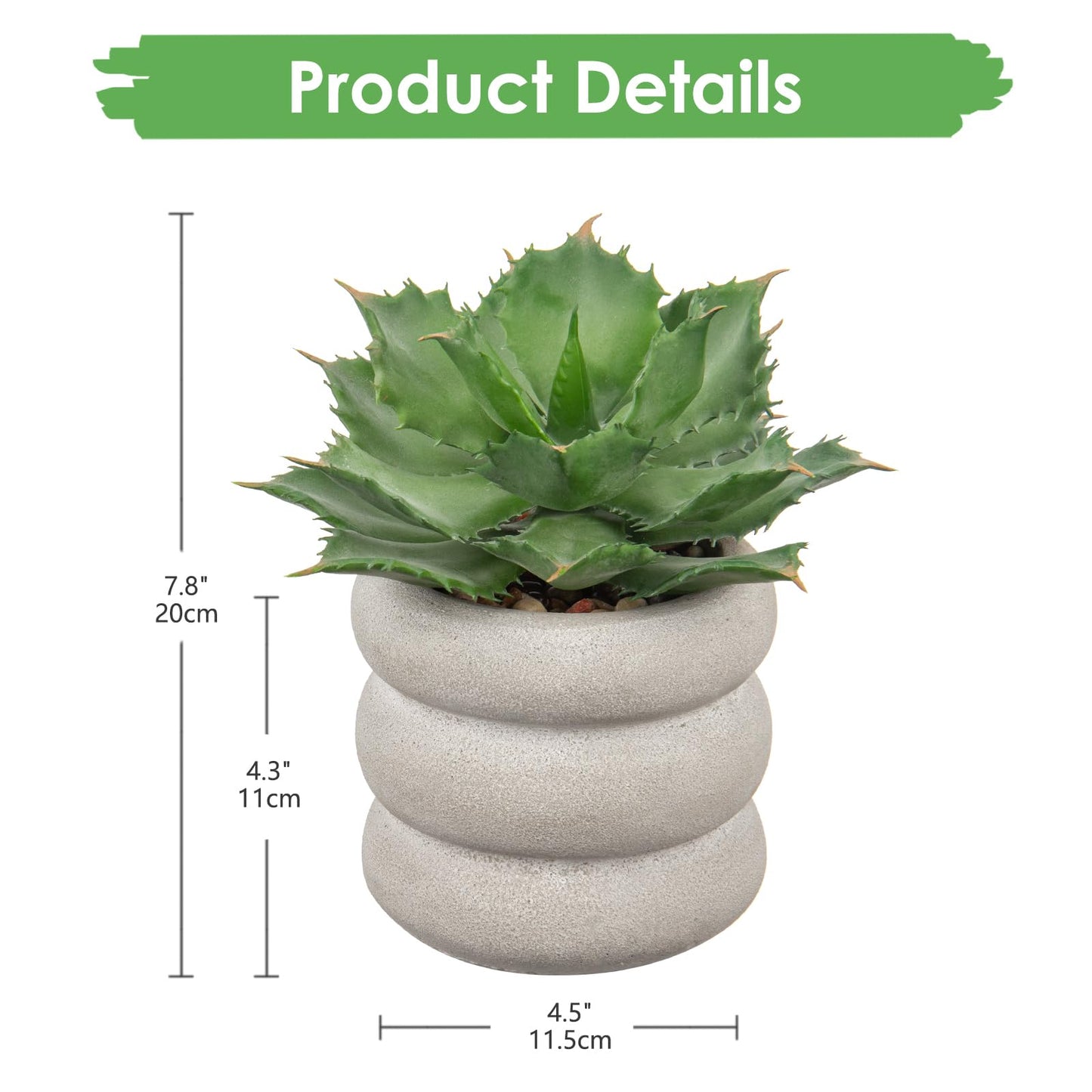 Hollyone Fake Plants Succulents Artificial Agave Succulent Plants Faux Aloe Potted Plant in White Glaze Ceramic Pot for Desk Modern Office Living Room Table Shelf Bathroom Home Indoor Outdoor Decor