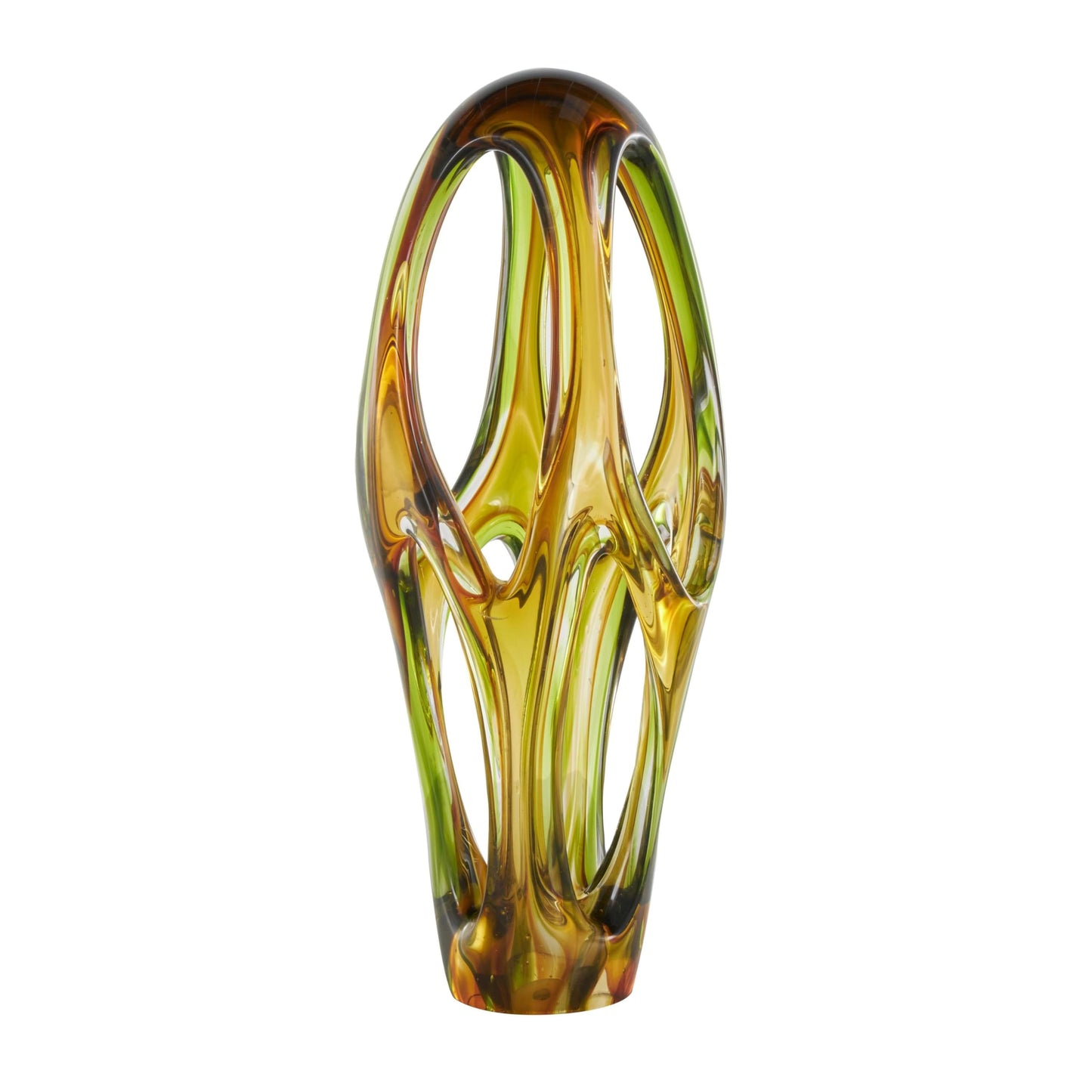 Deco 79 Glass Abstract Decorative Sculpture Ombre Cutout Home Decor Statue with Green Accents, Accent Figurine 6" x 9" x 21", Orange