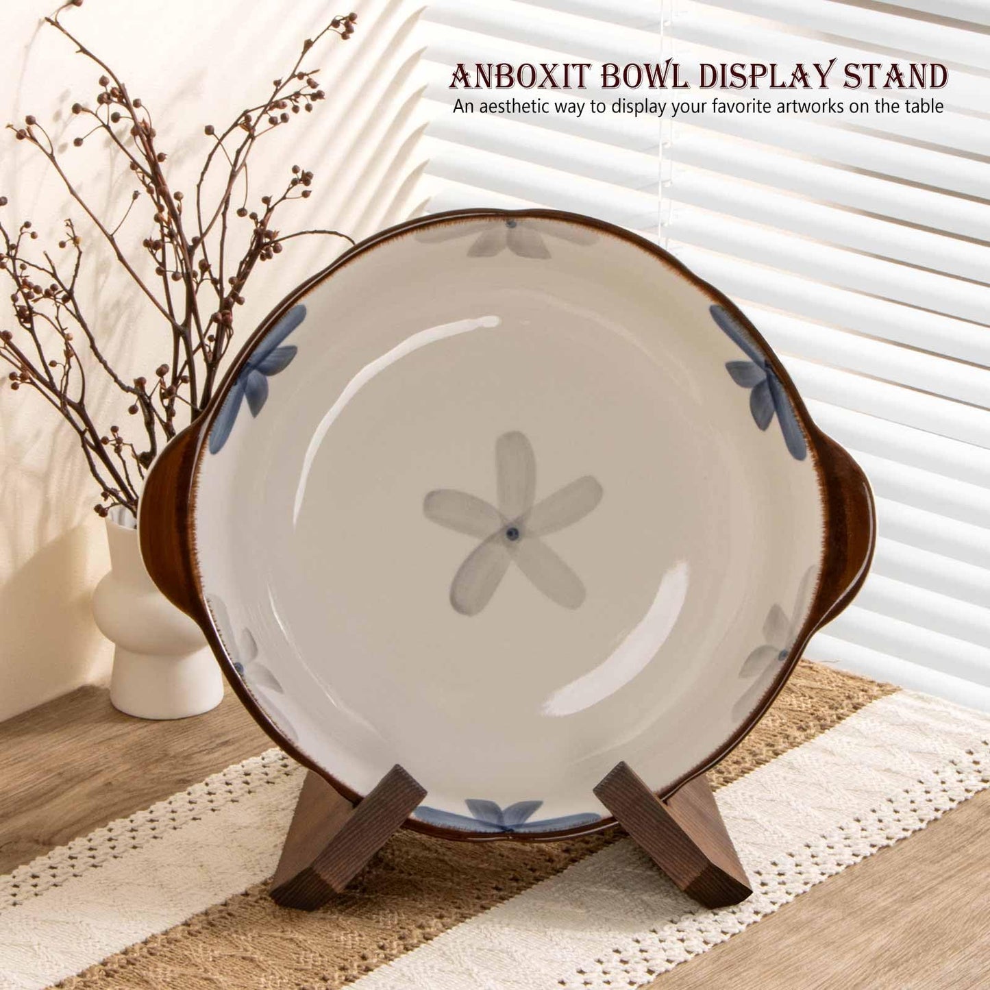ANBOXIT Bowl Stands for Display, 6.5 Inch Plate Holder, Wooden Easel Frame Holder, Display Stand for Large Deep Platters and Dishes, 6.5" H x 9" W x 7.9" D (For Bowls under 5" in Depth)