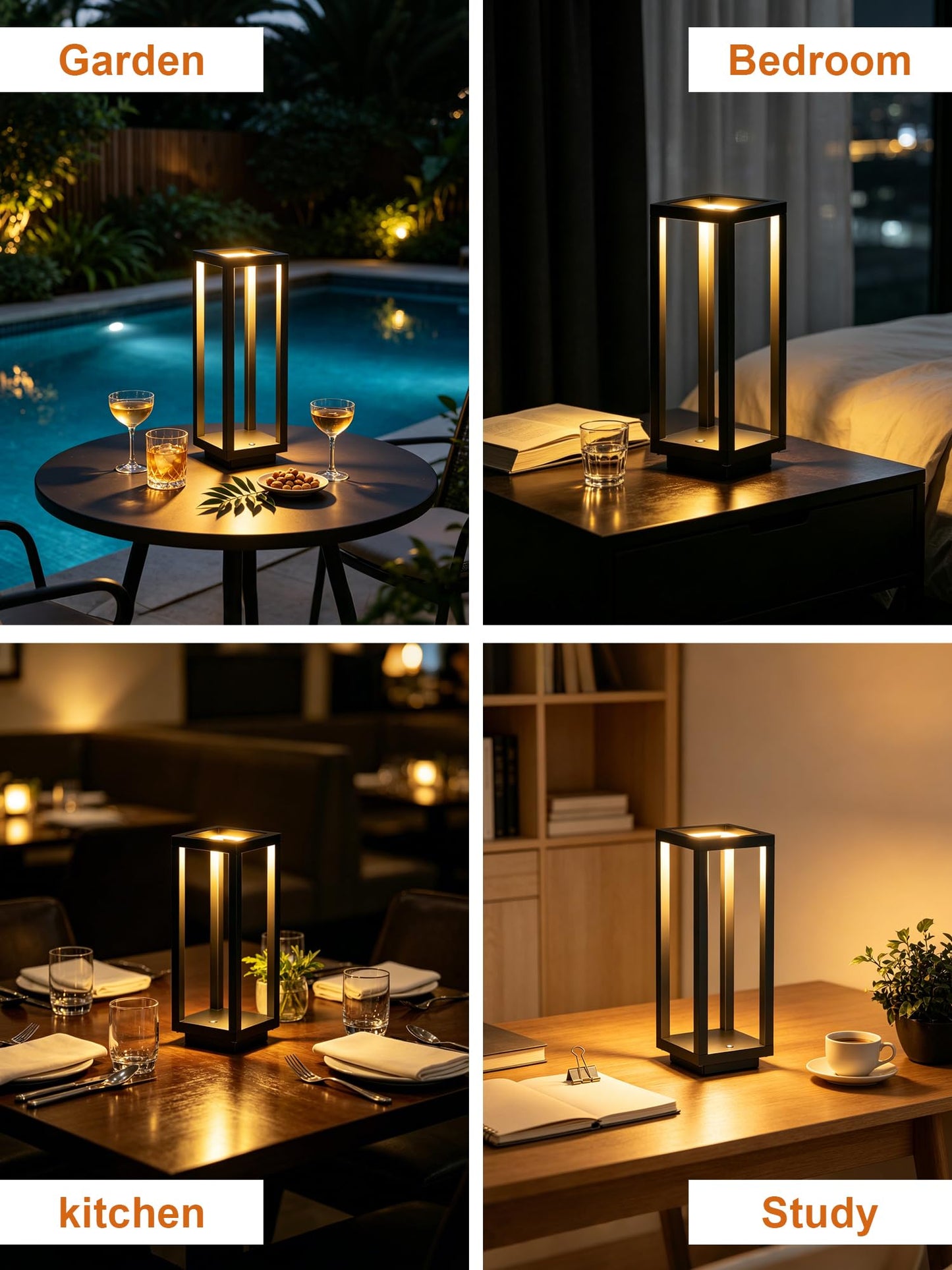 LOZNDA 2PCS Cordless Table Lamp, 250H Runtime Modern Rechargeable Table Lamp, Waterproof Battery Powered LED Table Lamp with Stepless Dimming for Bedroom Outdoor Dining Patio, IP54, Black