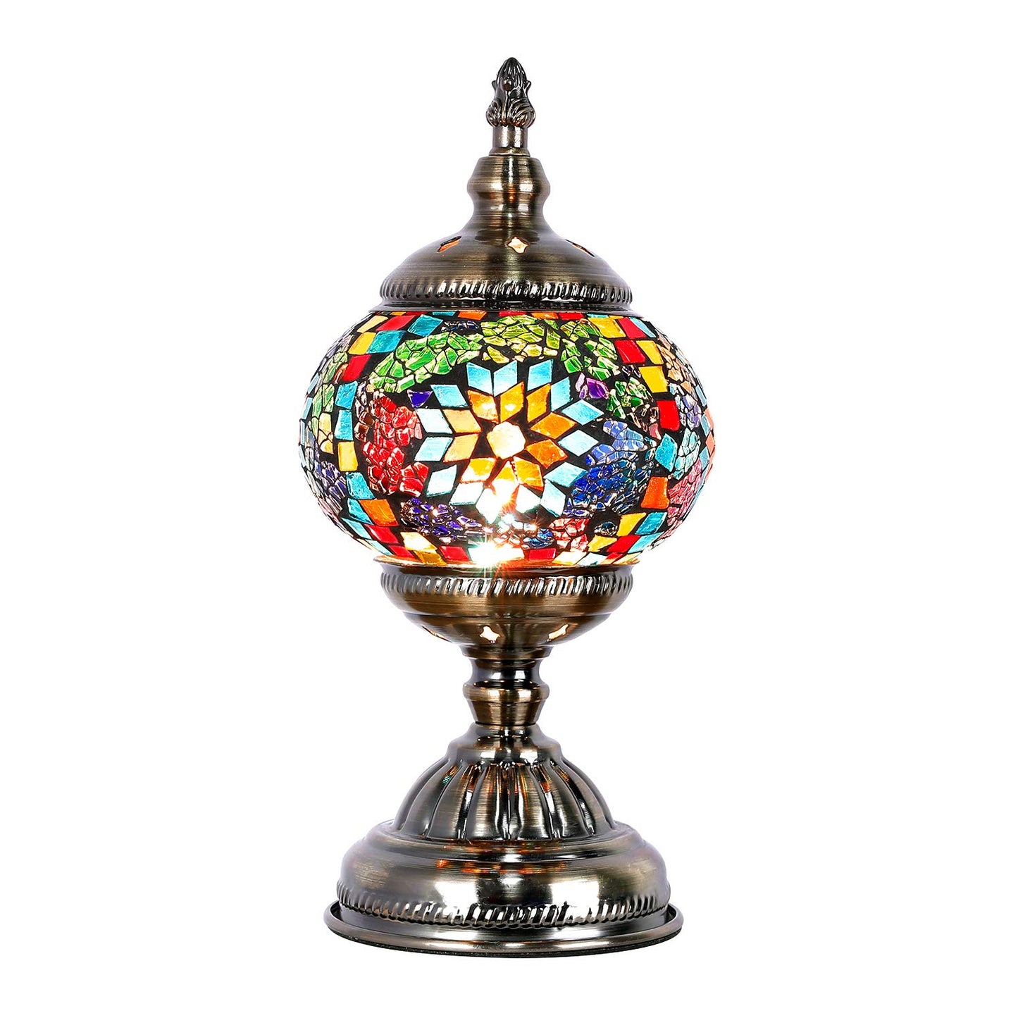 Anton Turkish Mosaic Glass Decorative Table Lamp Moroccan Lantern Home Decor Night Light for Living Bedroom Room (Multicolour)