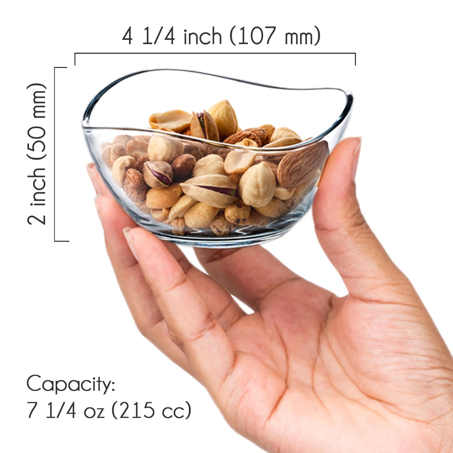 Volarium CRYSTALIA Small Glass Bowls for Kitchen Prep, Modern Round Serving Dishes for Dessert, Salad, Fruit, Pudding, Candy, Cereal, Ice Cream, Stackable Bowls Set of 6 (Medium 7 1/4 oz)