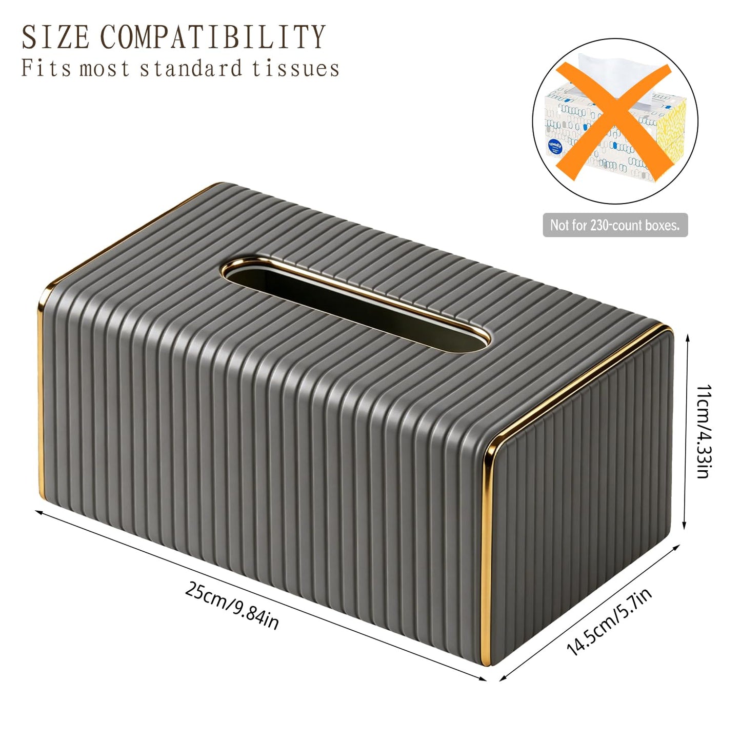 Fanousy Grey Tissue Box Holder Rectangle,Tissues Cover with Gold Trim