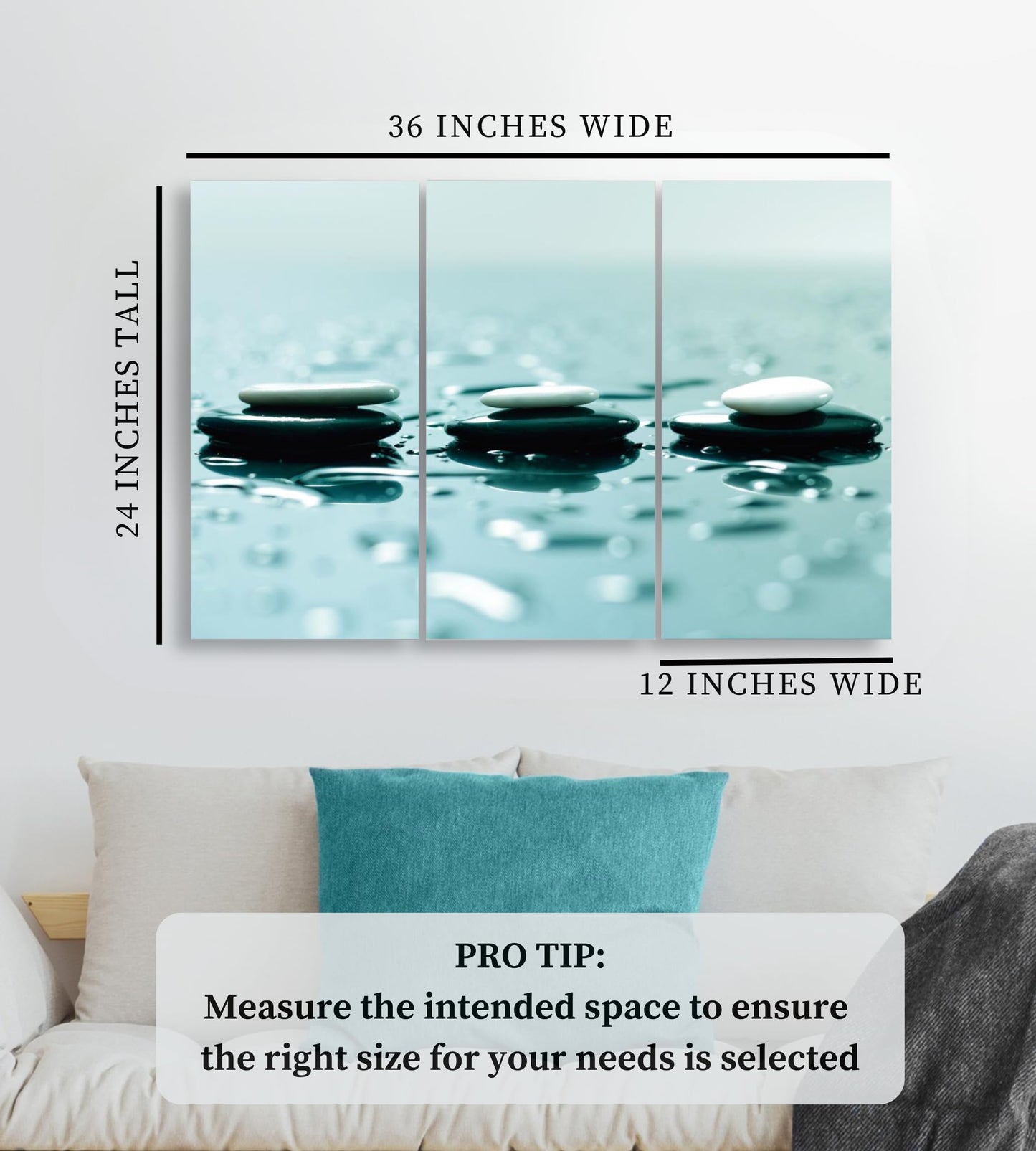 Lovely Home Essentials Zen Wall Art - 24x36 inch - Zen Wall Decor with Stones - 3 Panel Calming, Relaxing & Peaceful Canvas Print Artwork - Pictures for Spa, Therapy, Bathroom, Living Room & Office