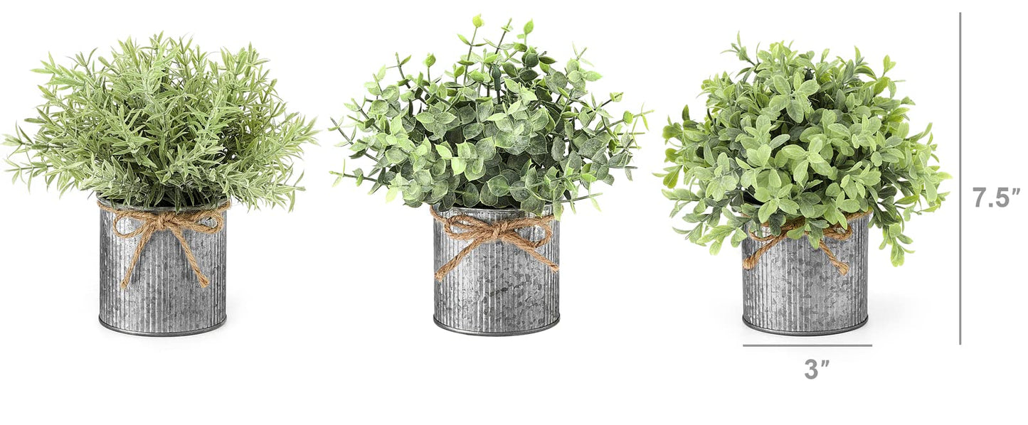 Mkono Artificial Succulent in 3 Pack Mini Glass Geometric Terrarium and Set of 3 Mini Potted Artificial Plants Faux Tabletop Greenery in Decorative Galvanized Metal Pots