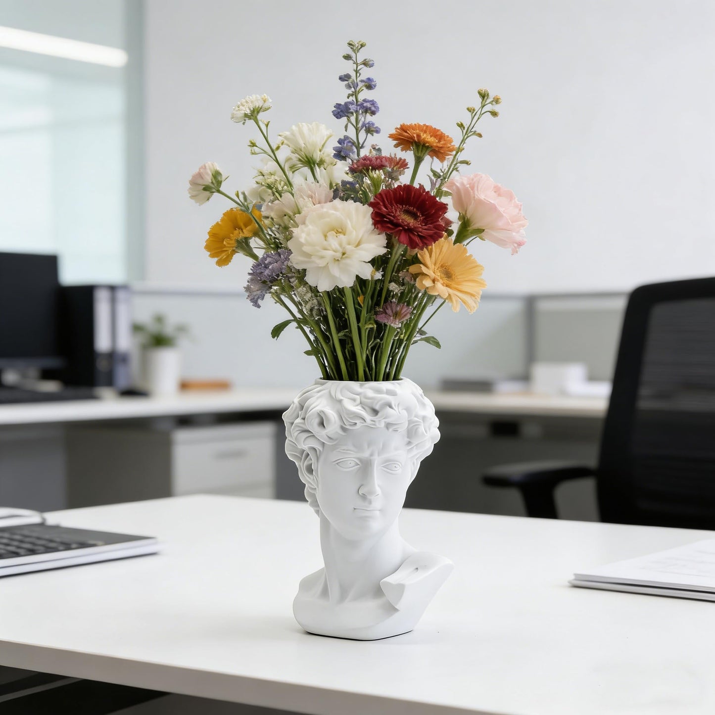 David Head Vase, White Resin Greek Statue Flower Pot, Modern Sculpture Planter Pen Holder, Decorative Bust Vase for Home, Office, Desk, Aesthetic Room Decor