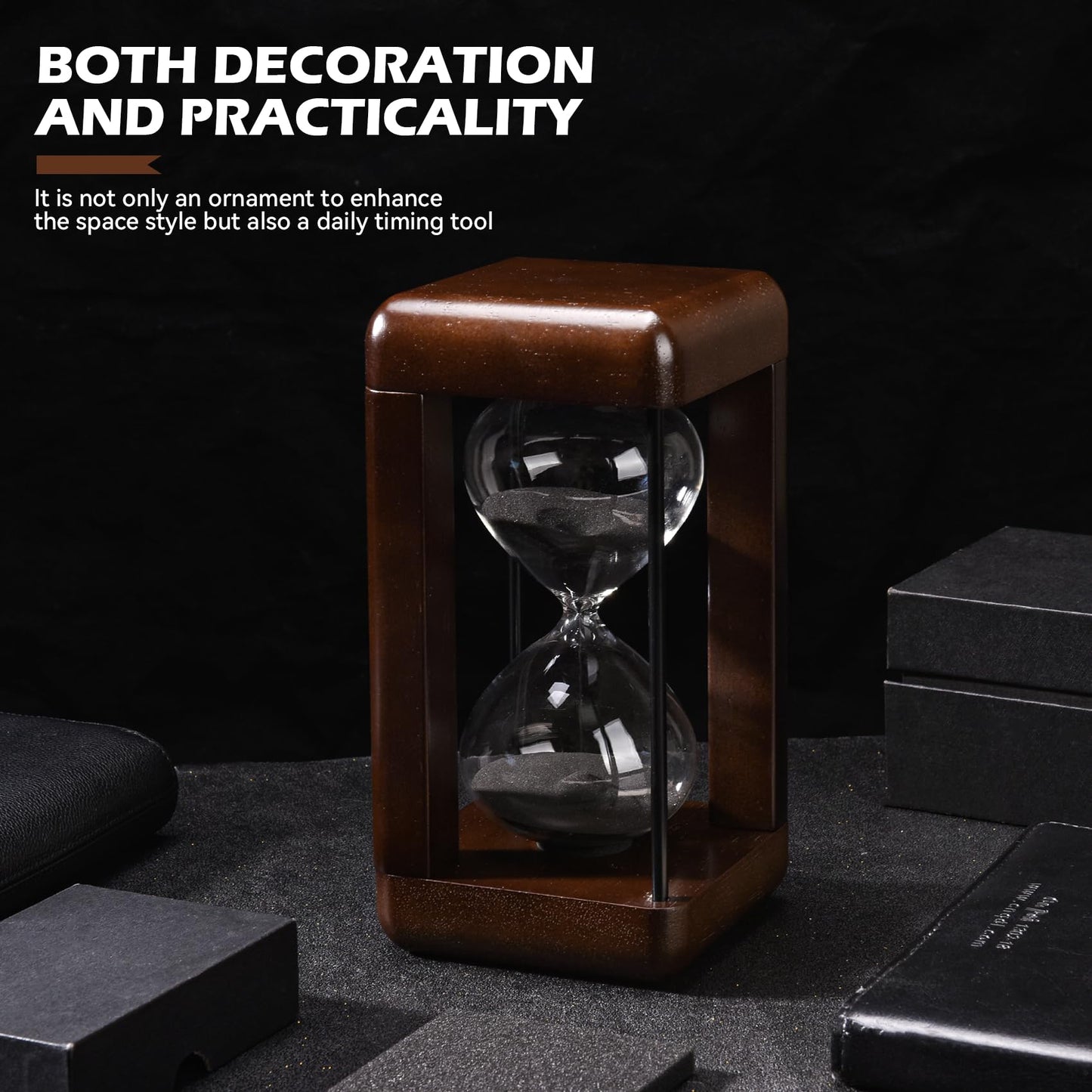 Hourglass Timer 60 Minute,Large Premium Walnut Sand Timer,Decor for Home, Desk,Office, Wedding Decor (Black)