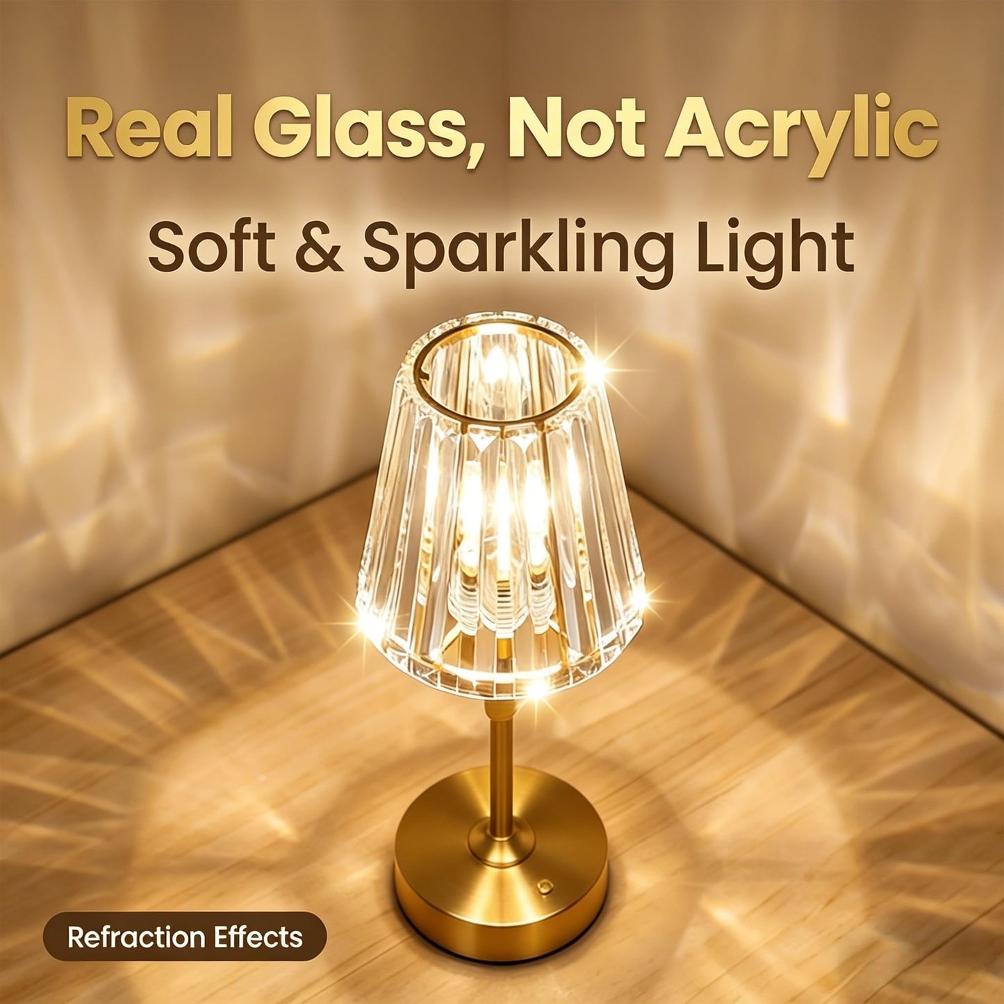GDSZBYSM Gold Cordless Table Lamp, Rechargeable Battery Operated Lamp with 5200mAh & Stepless Dimming, Portable Crystal Glass Table Lamp for Living Room Bedroom Nightstand, Elegant Housewarming Gift