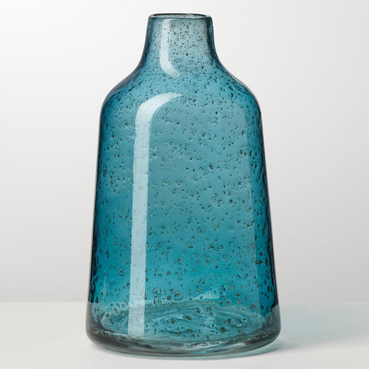 Torre & Tagus 10 Inch Tall Blue Glass Vase with Gold Flakes, Mouth Blown Glass Vase Blue Flower Vase Centerpieces, Watertight for Hydroponic Plants, Coastal Decor Accents (Marina)