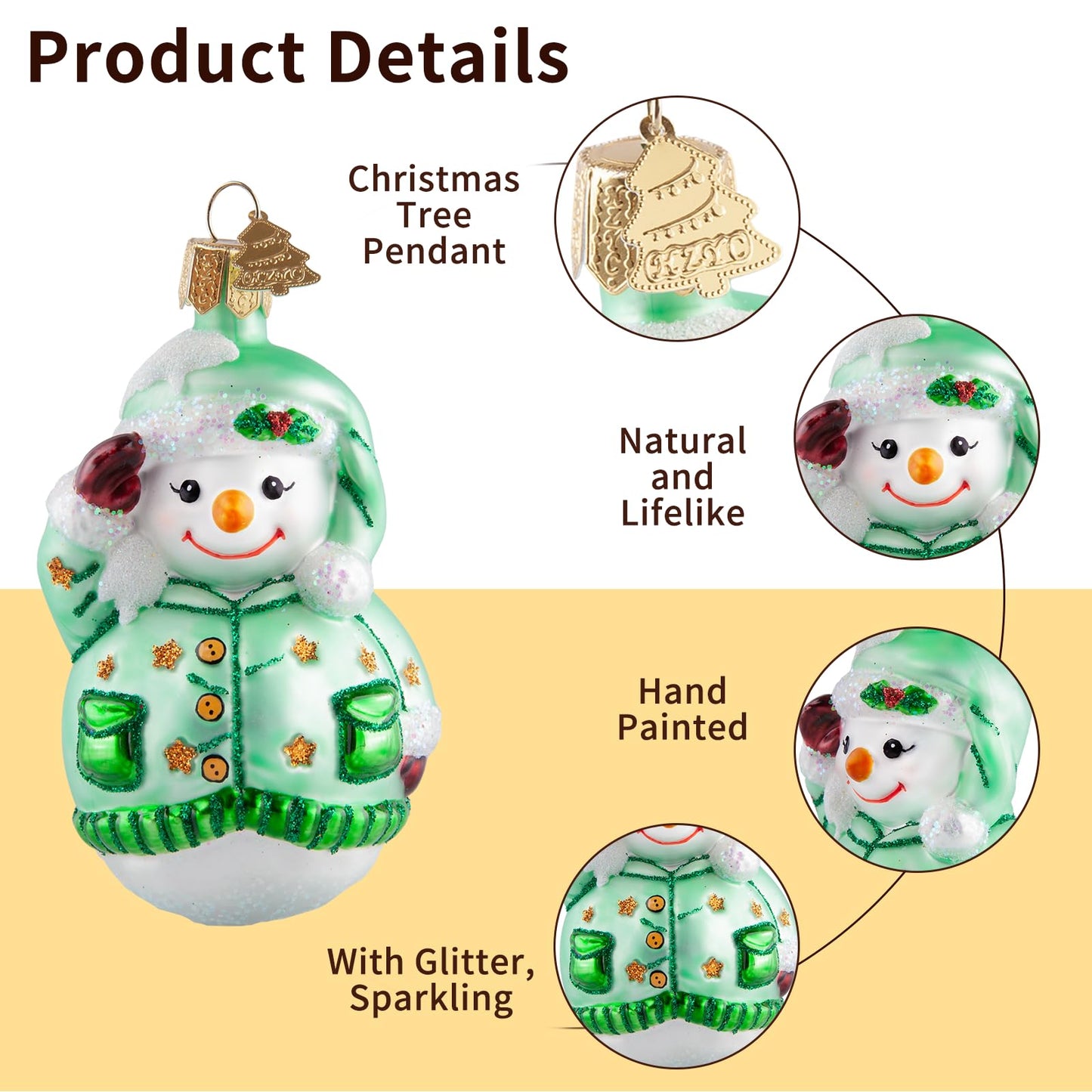 HZYC Snowman Christmas Ornaments,Blown Glass Ornaments for Christmas Tree