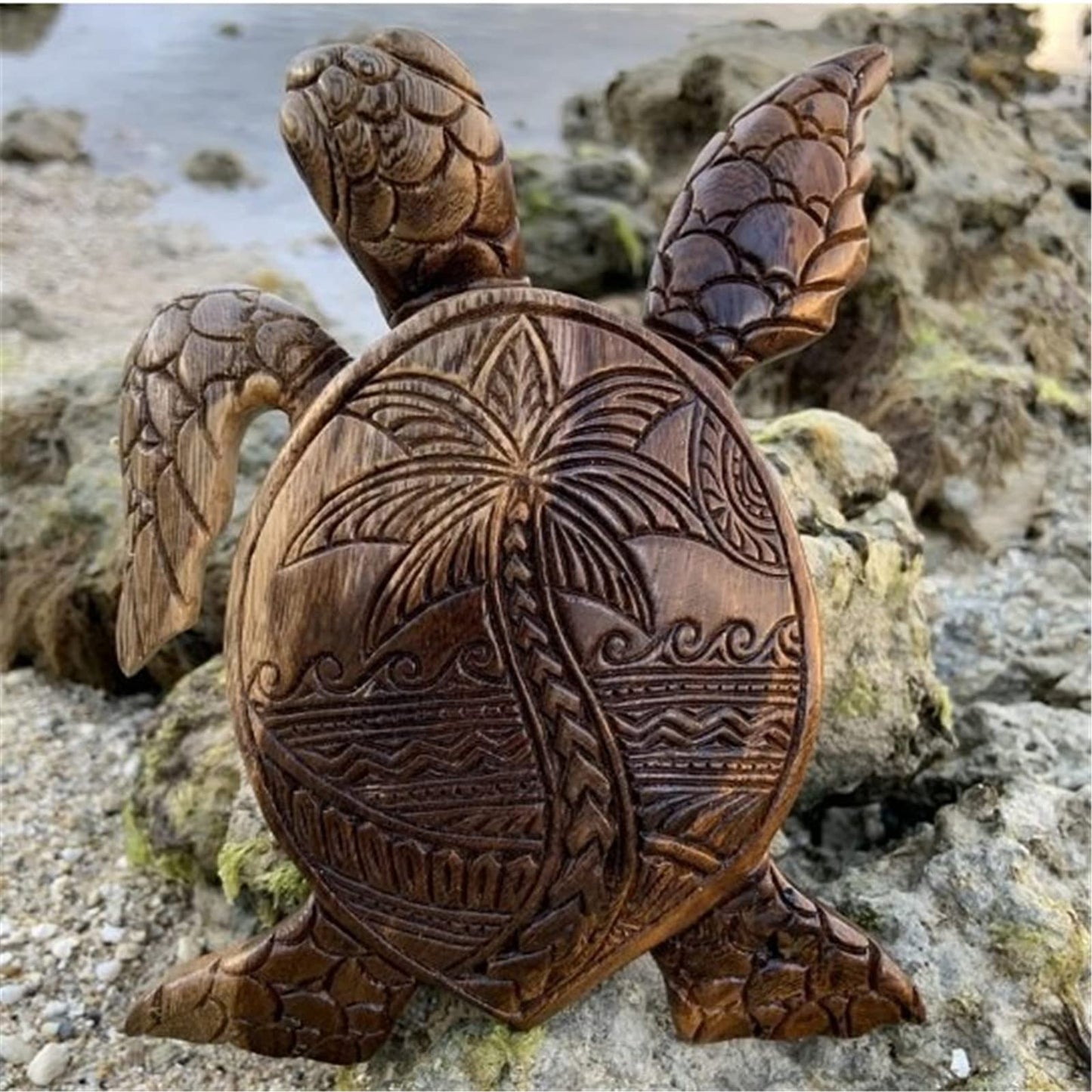 Siluyado Hawaiian Turtle Carving - Ocean Resin Turtle for Bathroom Wall Art, Beach & Restroom