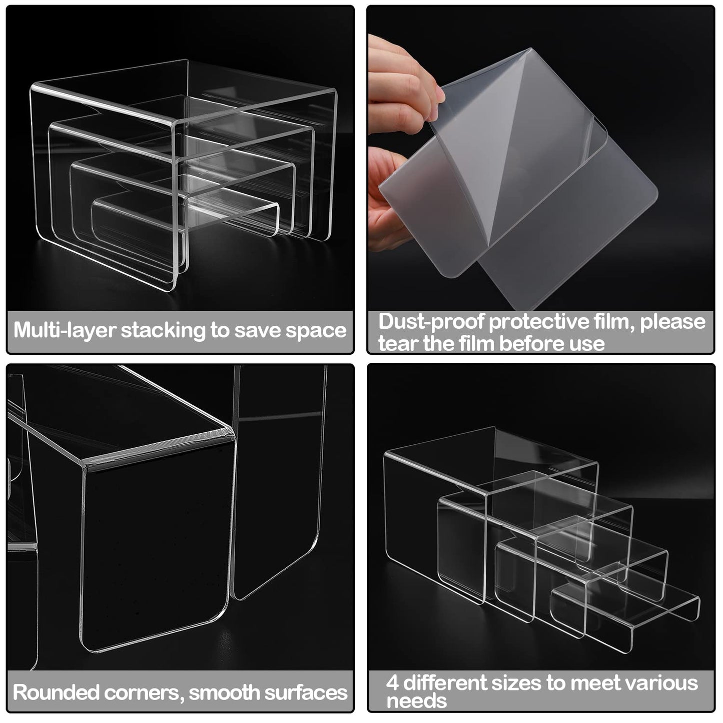 MerryNine Acrylic Risers 8 Pcs, Clear Risers Display Stand, Acrylic Display Risers, Risers for Display for Cupcakes, Figures, Retail, Collectible Figures, Cosmetics, Collectibles Display, Square