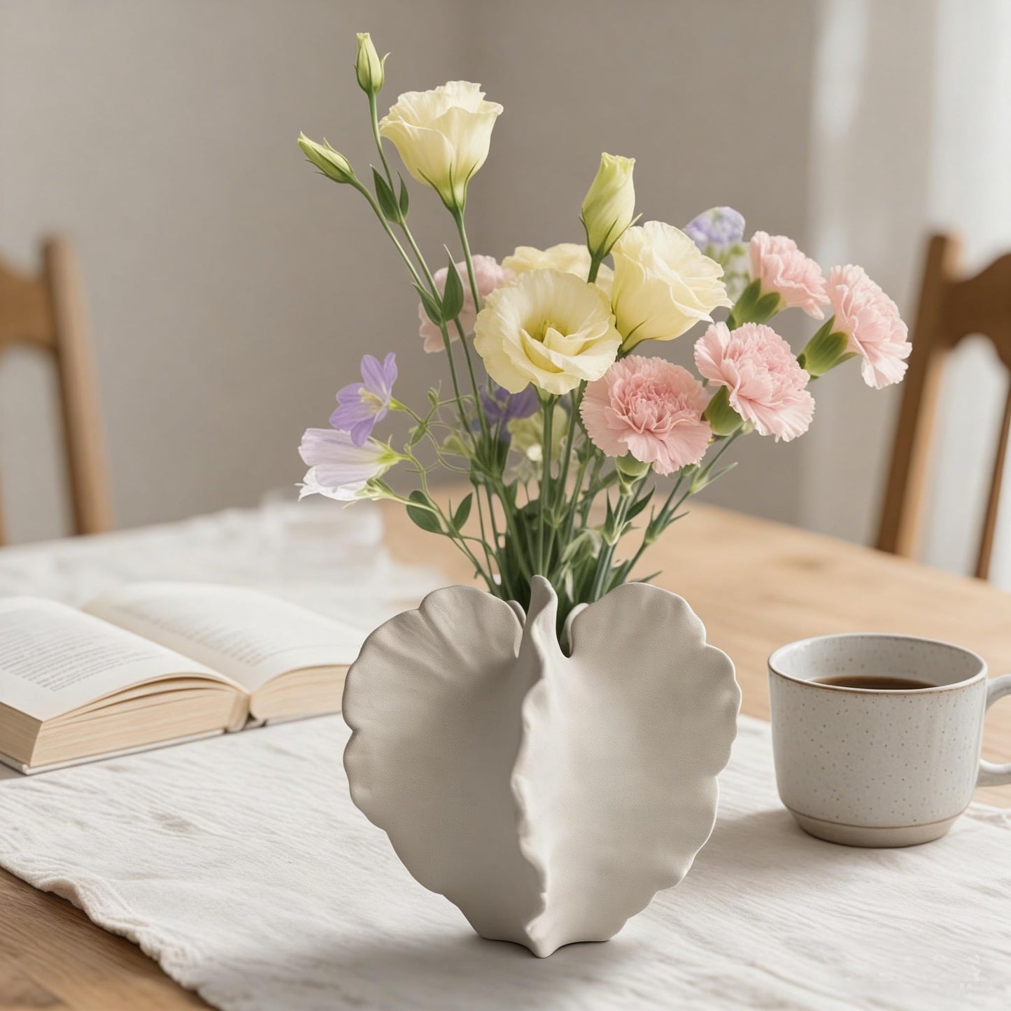Small White Ceramic Vase,7 Inch Coral Shaped Coastal Vase for Home Decor,Modern Boho Farmhouse Table Centerpiece for Living Room Entryway, Decorative Flower Vase for Pampas Grass & Dried Flowers