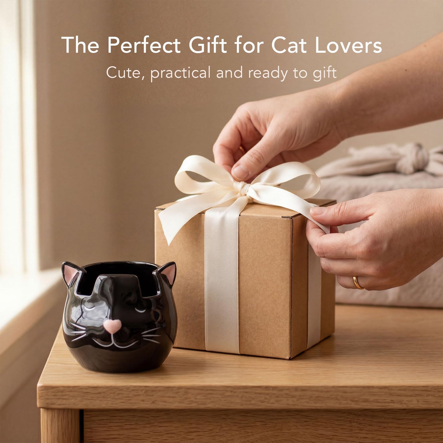 Luvberries Cat Glasses Holder Stand and Vase - Black Cat Ceramic Sunglasses and Eyeglasses Stand Cat Lady Gift Display and Decor Organizer for Desk Accessories and Stationery Items