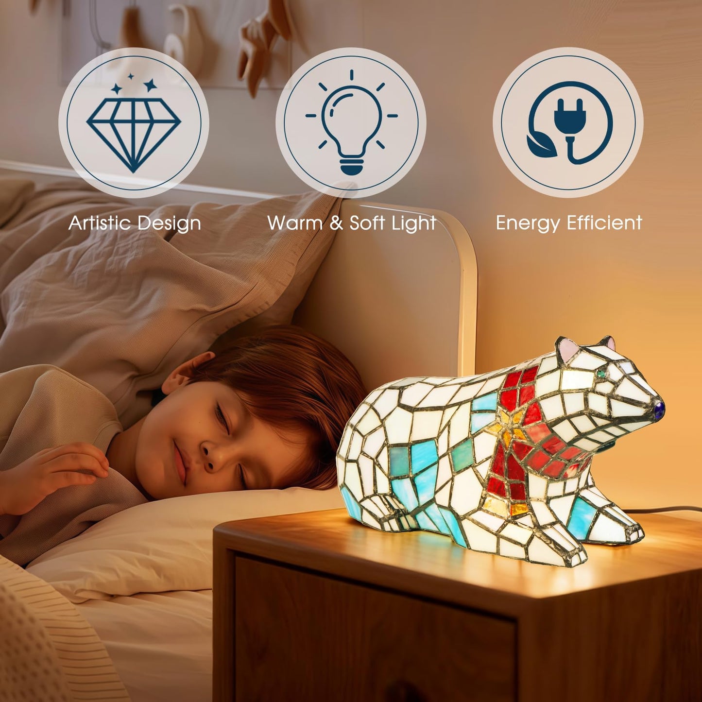 Yodimust Tiffany-Style Polar Bear Table Lamp